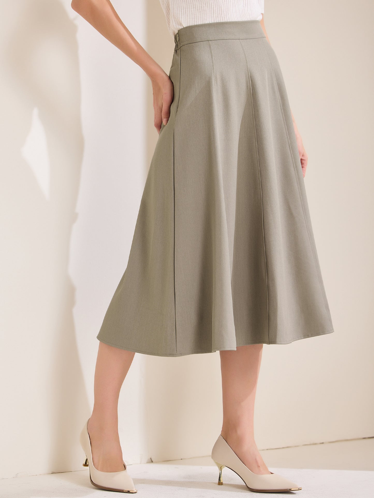 Women's A-Line Skirt High Waist Office Work Midi Flared Pleated Skirt
