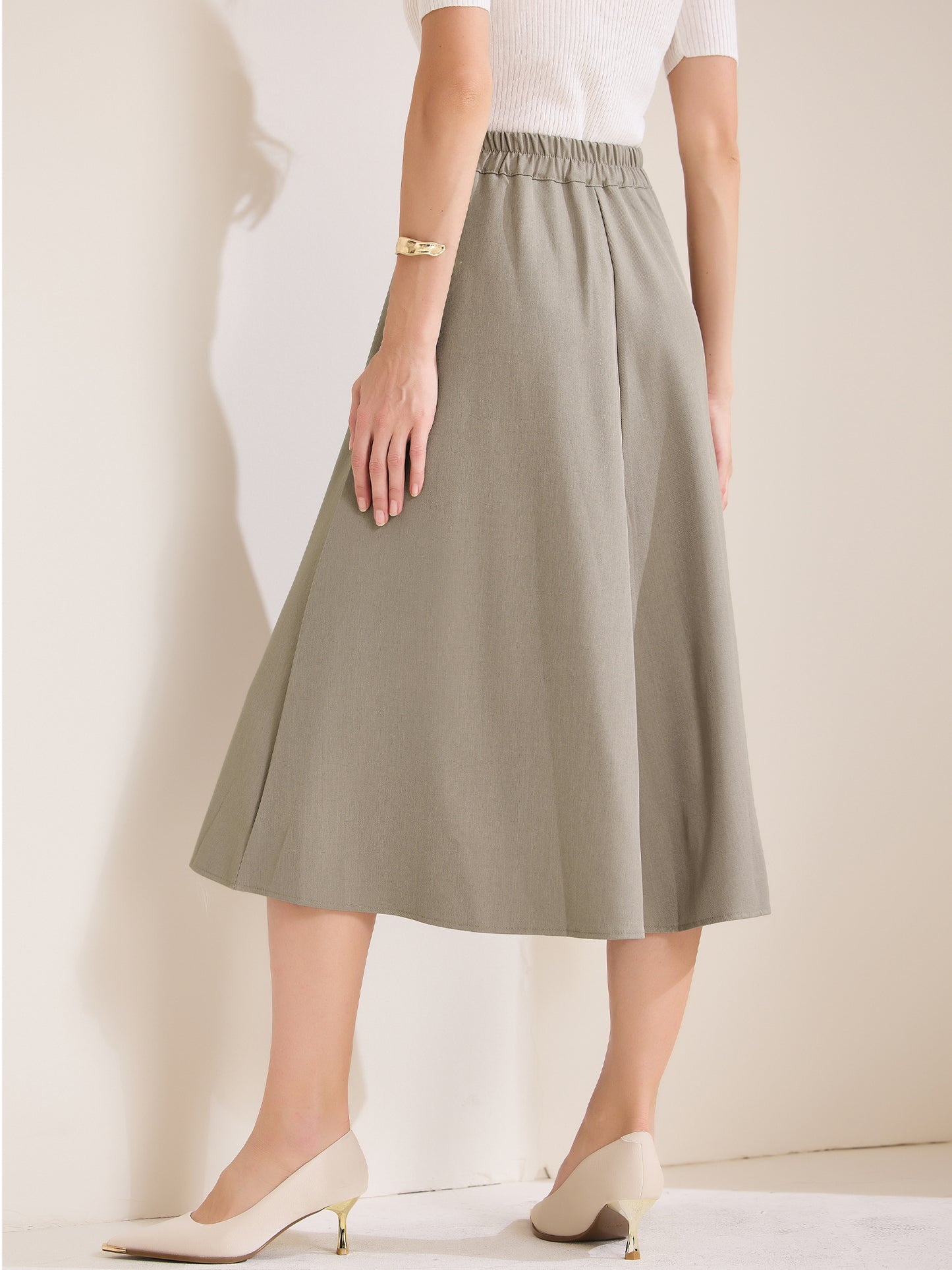 Women's A-Line Skirt High Waist Office Work Midi Flared Pleated Skirt