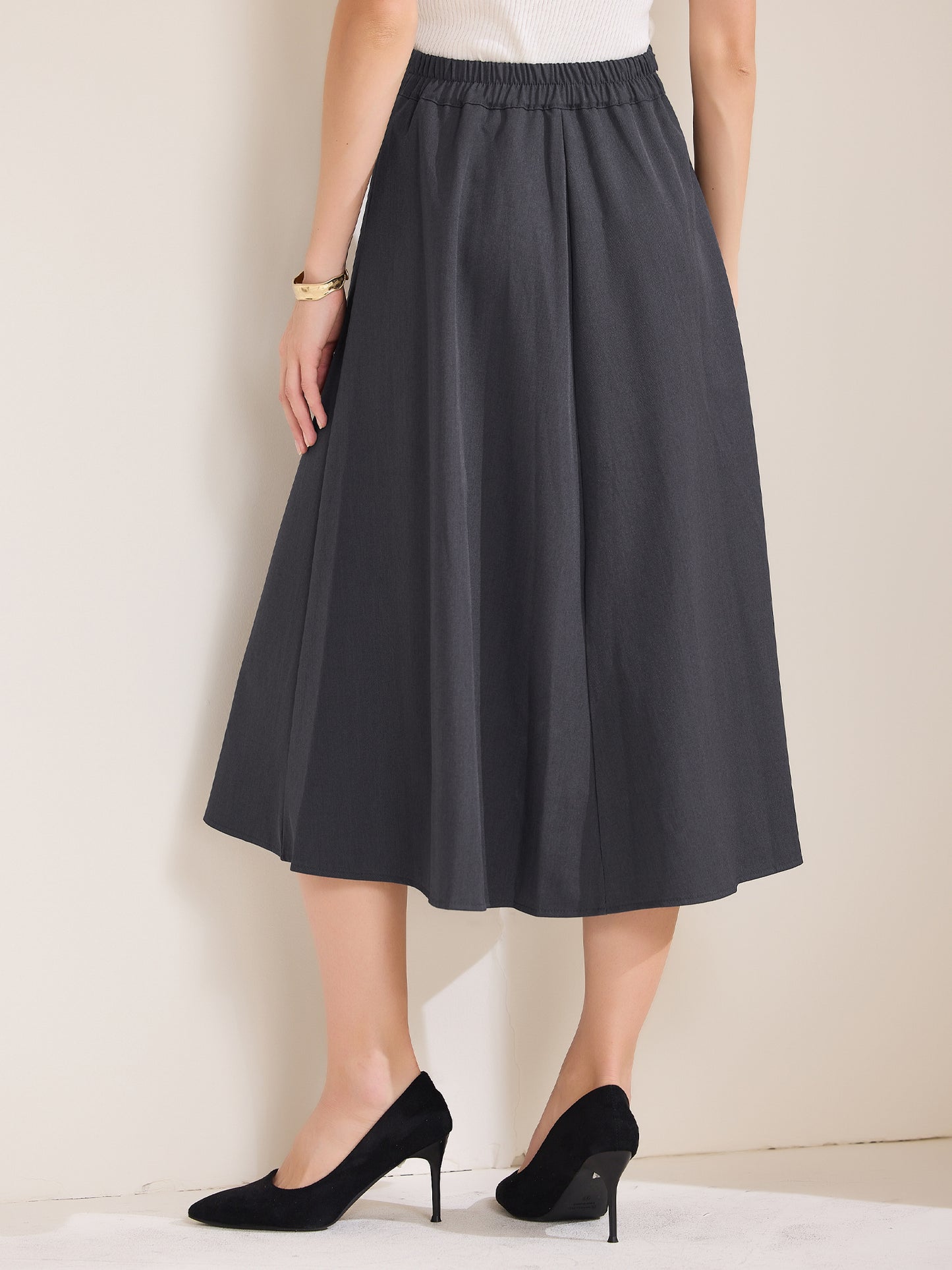 Women's A-Line Skirt High Waist Office Work Midi Flared Pleated Skirt
