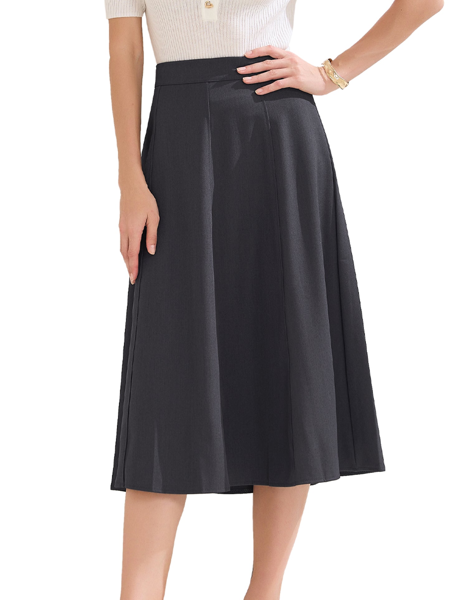 Women's A-Line Skirt High Waist Office Work Midi Flared Pleated Skirt