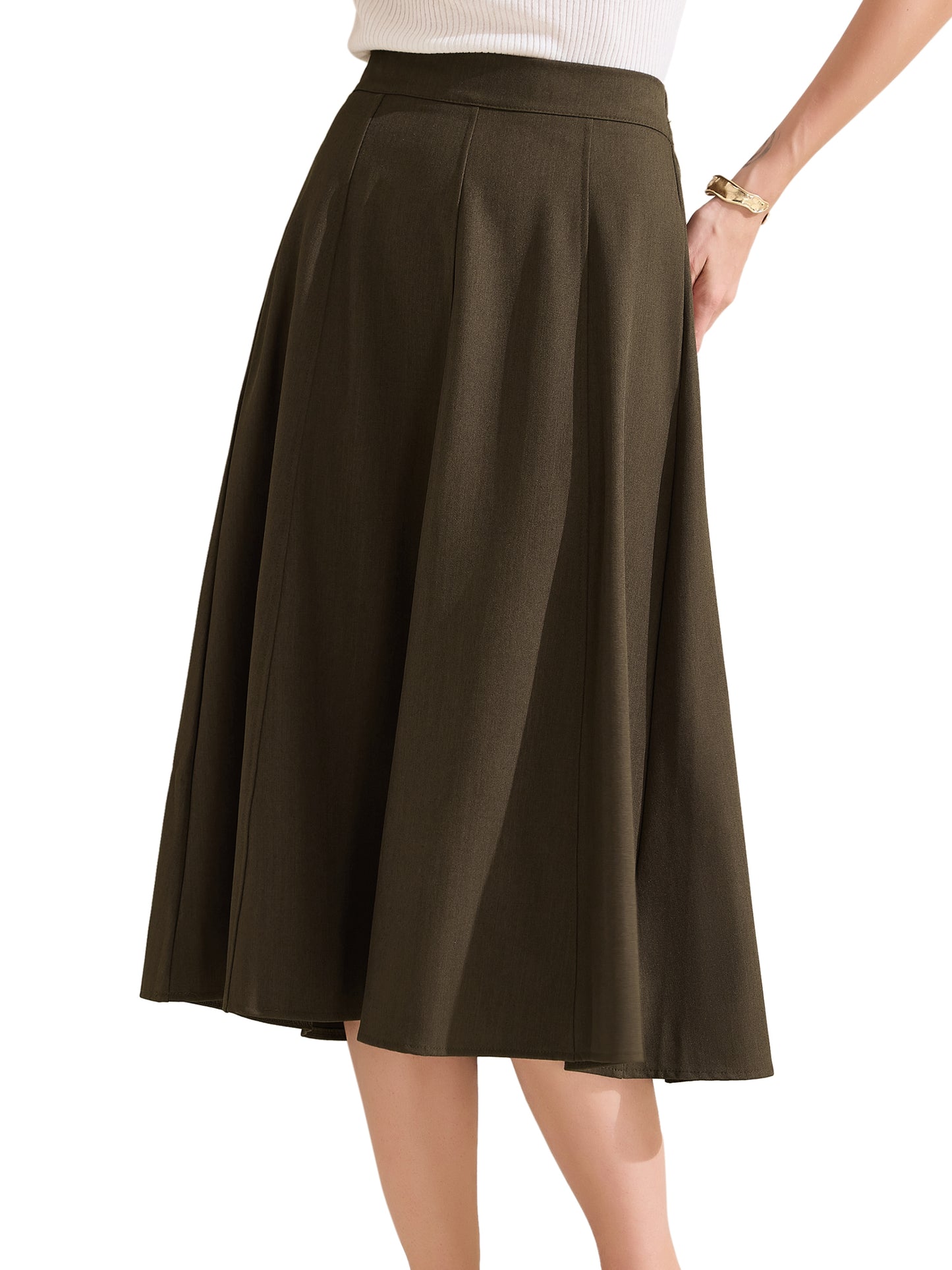 Women's A-Line Skirt High Waist Office Work Midi Flared Pleated Skirt
