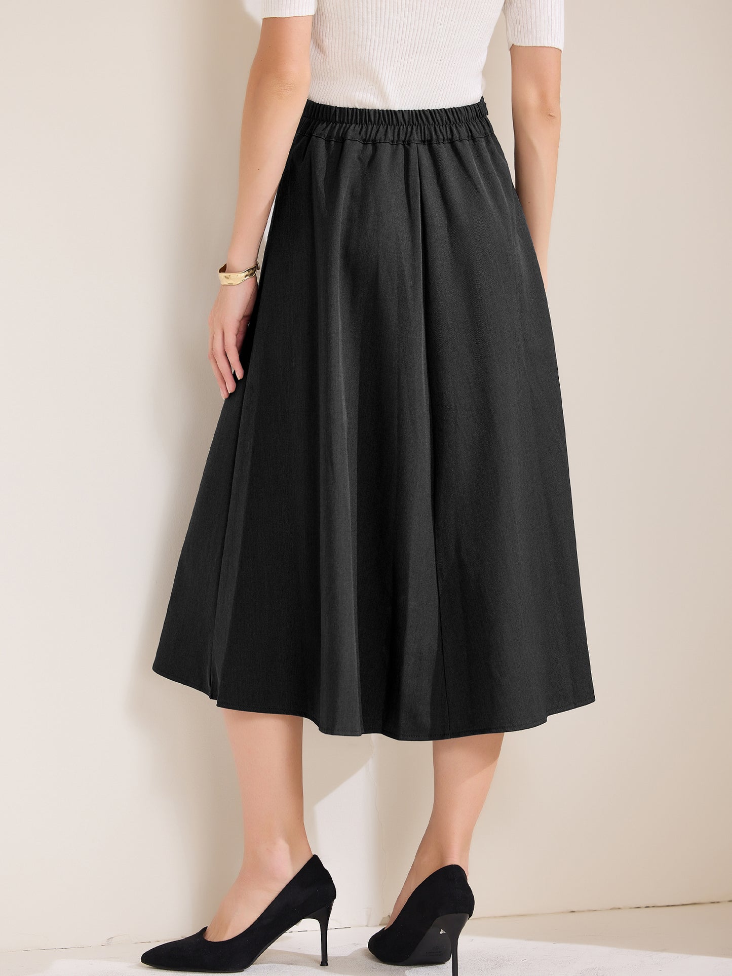 Women's A-Line Skirt High Waist Office Work Midi Flared Pleated Skirt