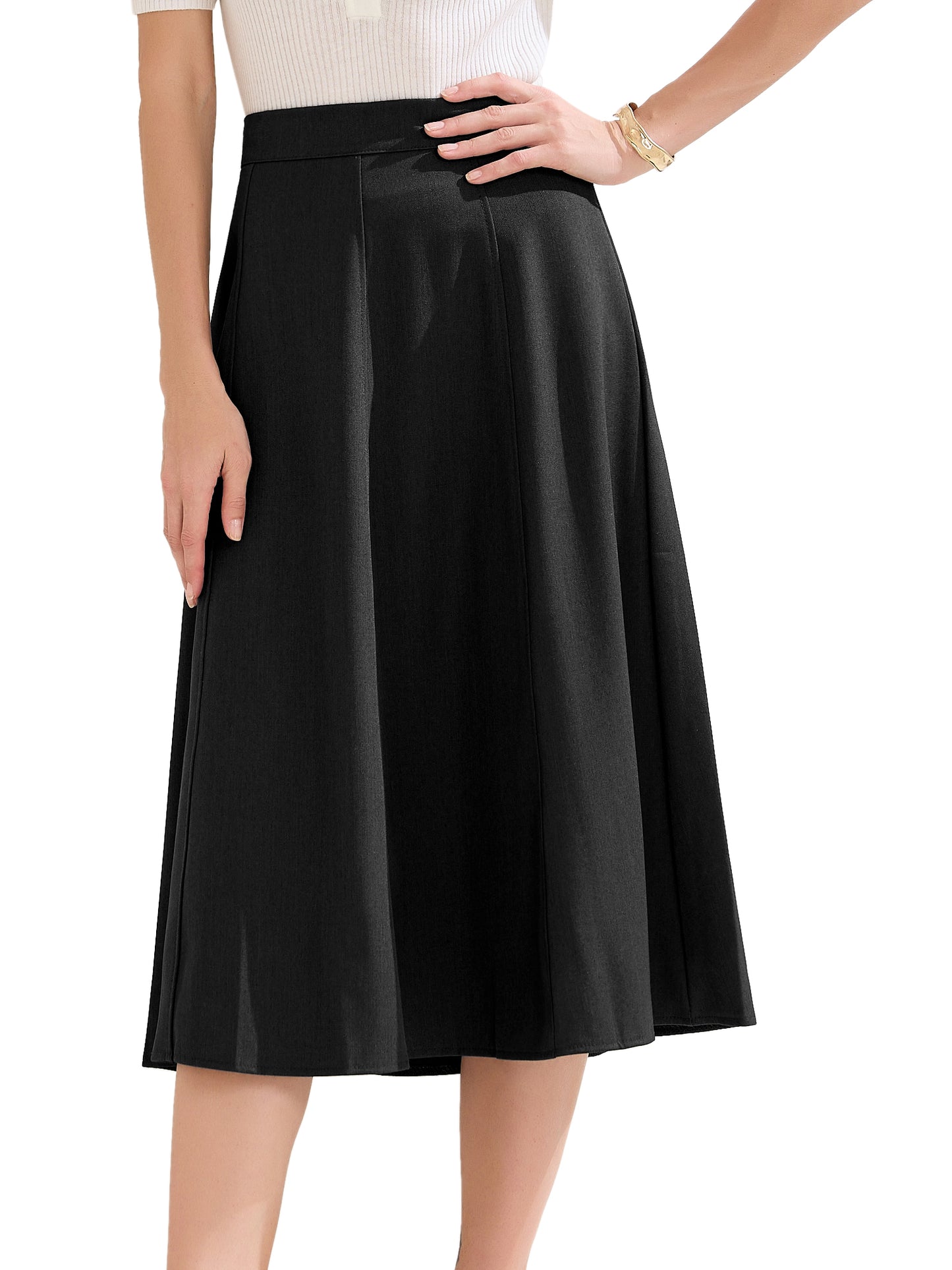 Women's A-Line Skirt High Waist Office Work Midi Flared Pleated Skirt