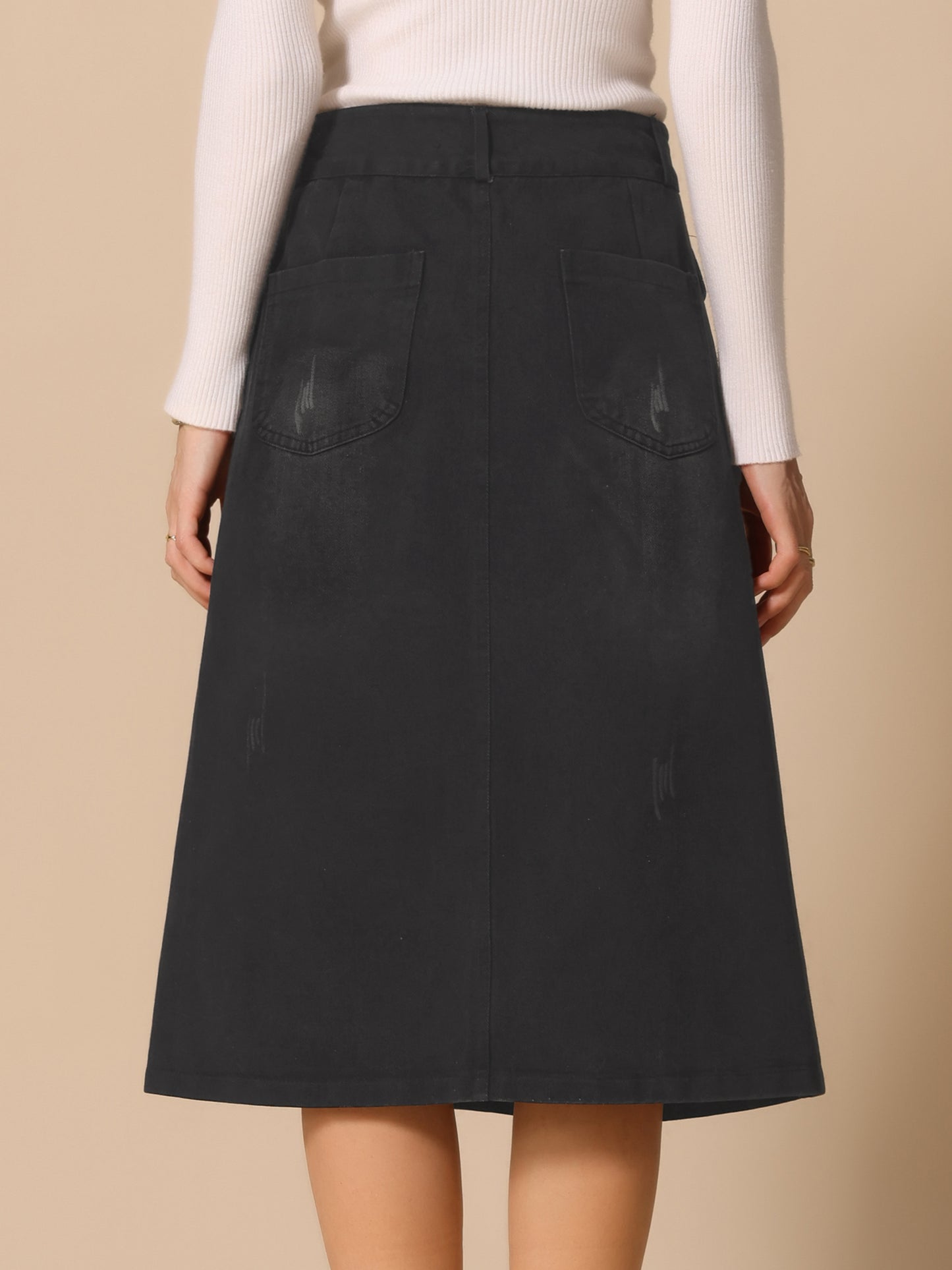 Women's A-Line Button Front High Waist Jean Denim Midi Skirt