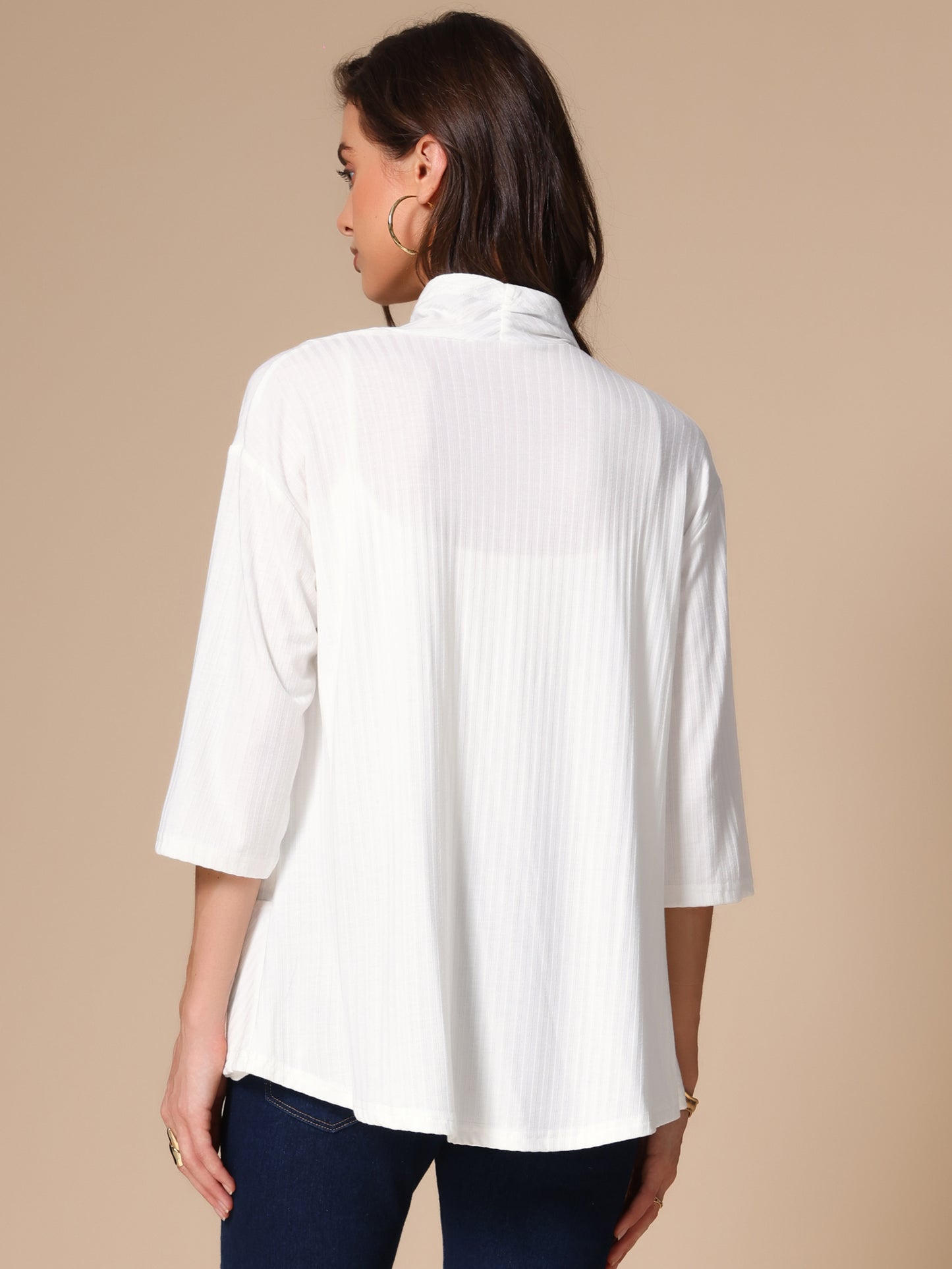 Cárdigan informal ligero con mangas 3/4 y dobladillo irregular para mujer
