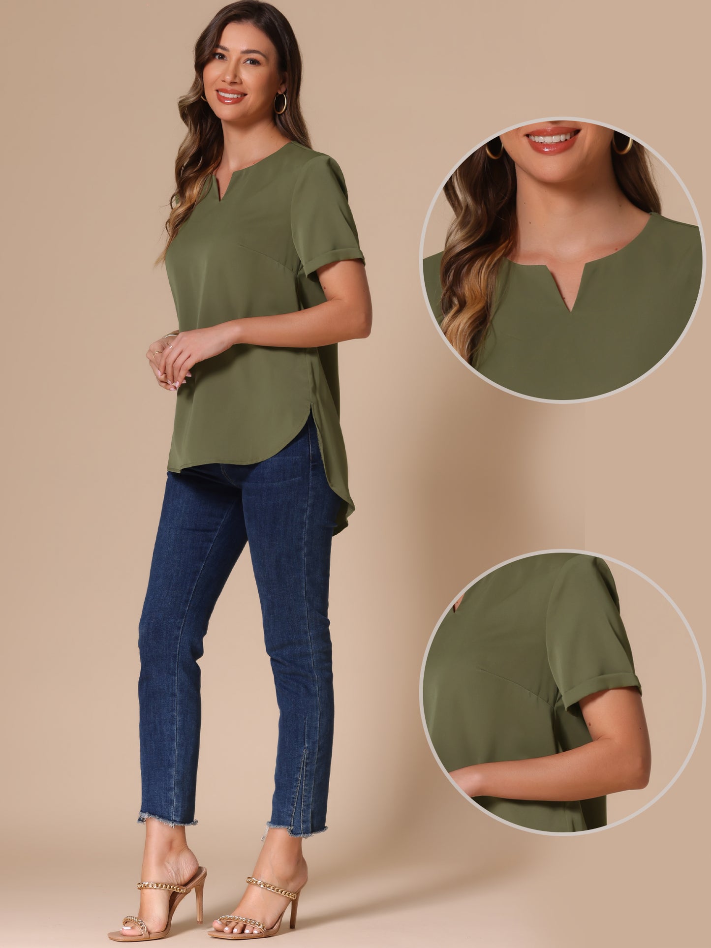 Women's Summer Top Loose Fit Dressy Curved Hem Casual Tunic Top