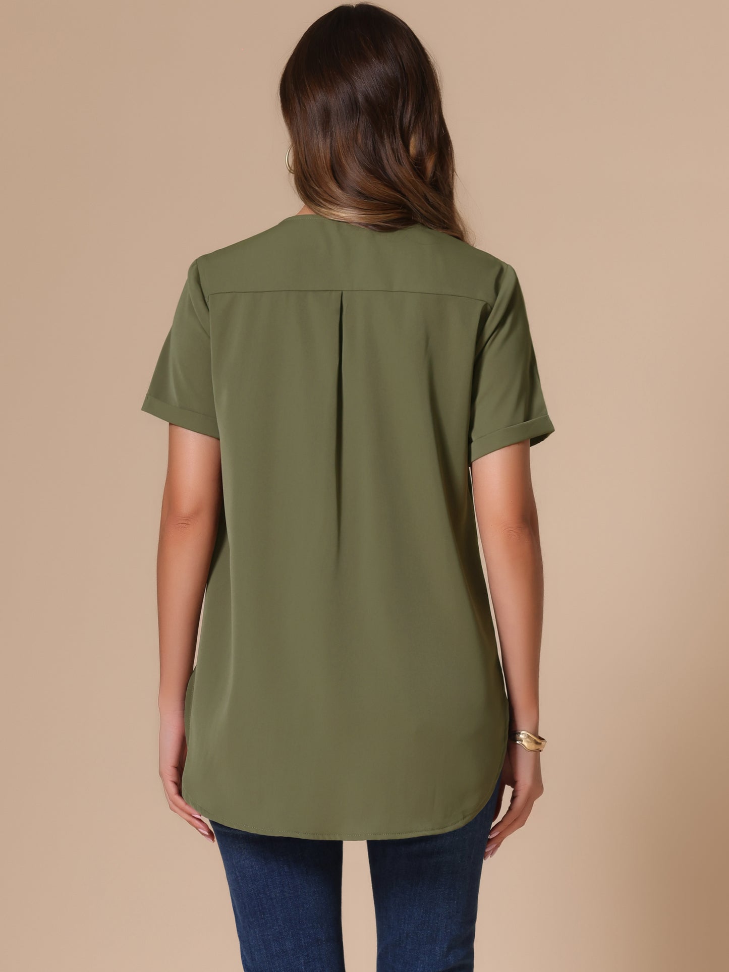 Women's Summer Top Loose Fit Dressy Curved Hem Casual Tunic Top