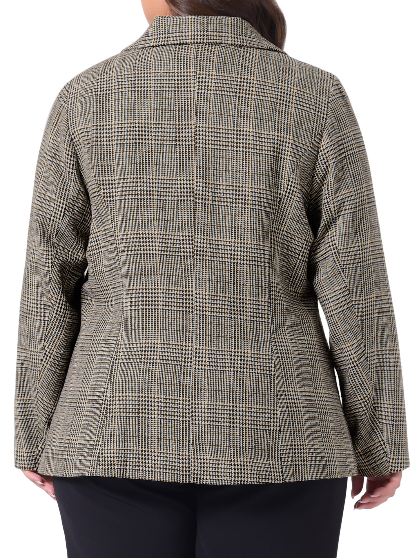 Women Plus Size Blazer Plaid Notched Lapel Long Sleeve Business Casual Blazer Jacket