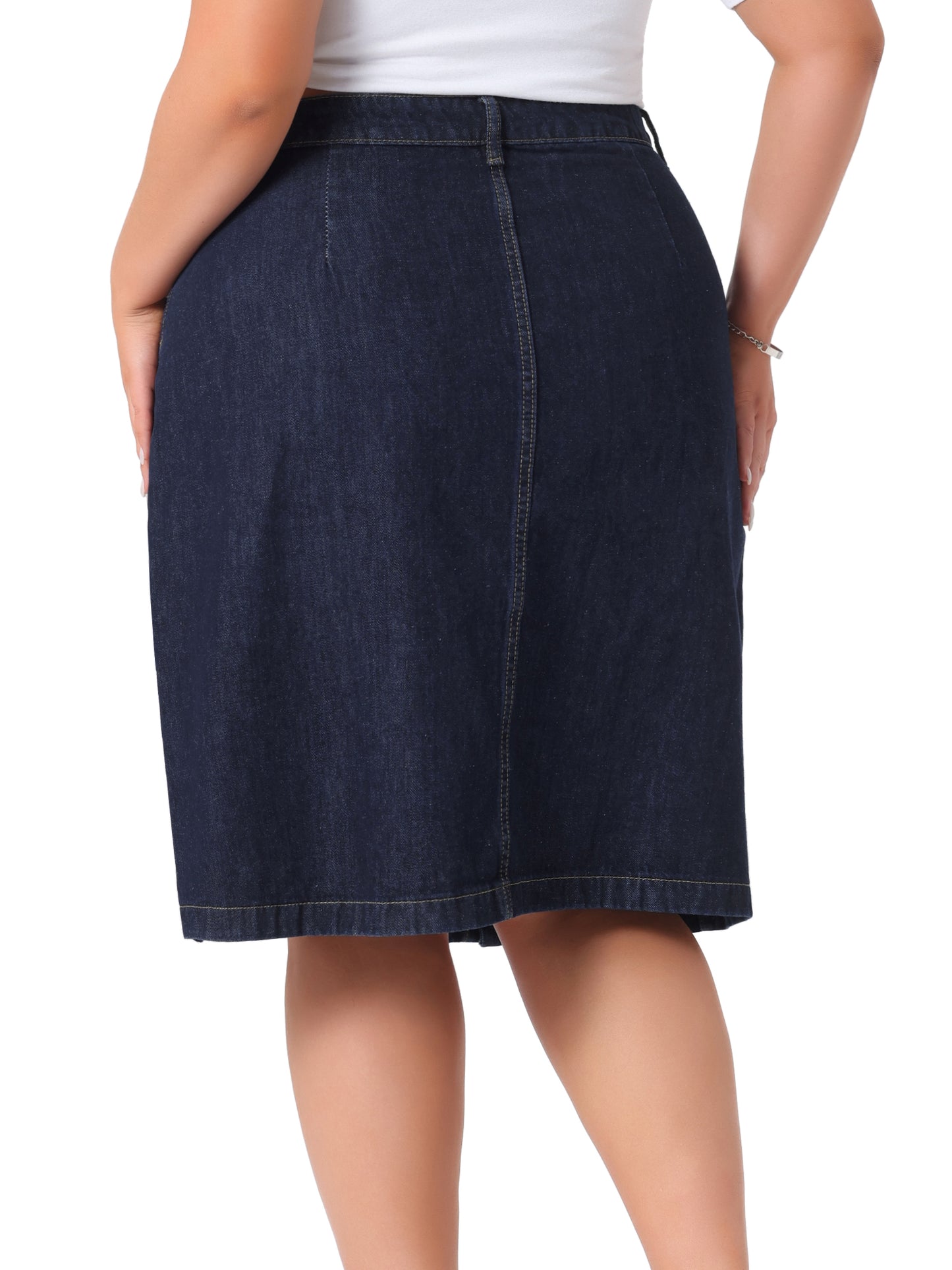 Women Plus Size Denim Skirt Button Front High Waist A Line Midi Jean Skirt