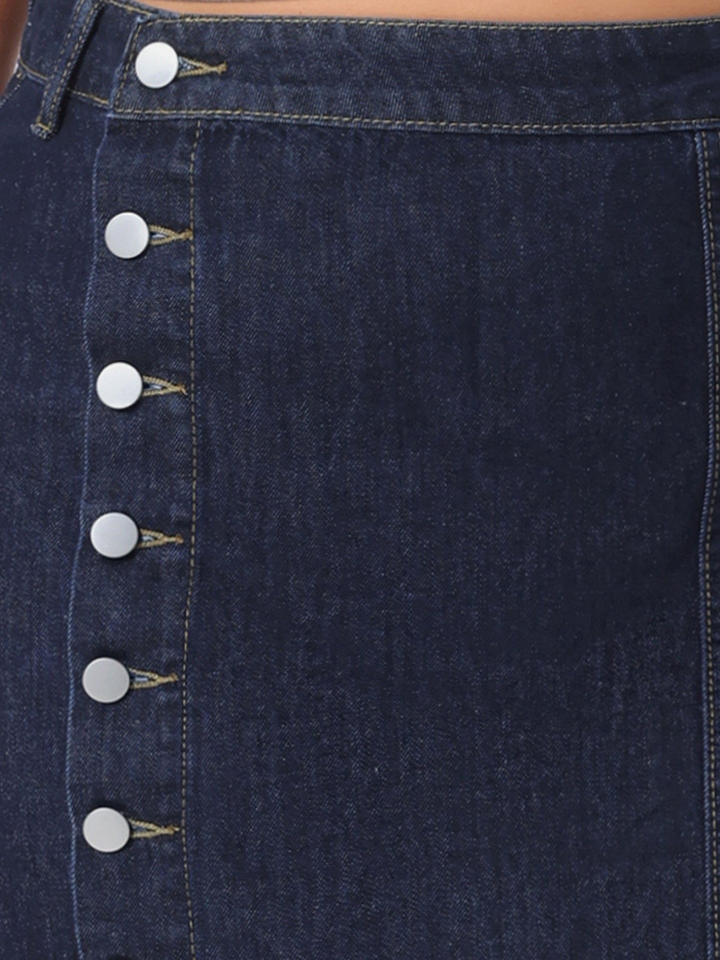 Women Plus Size Denim Skirt Button Front High Waist A Line Midi Jean Skirt