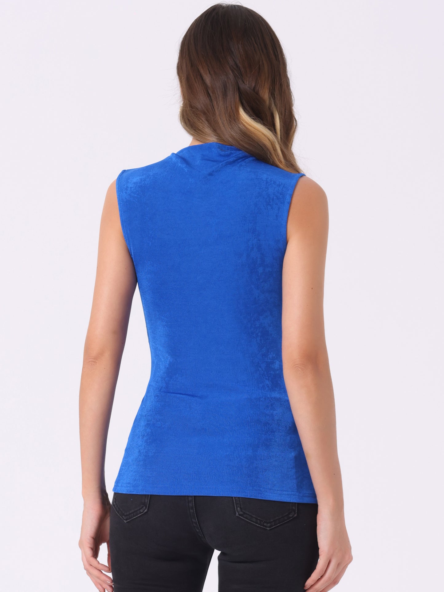 Women's Turtle Mock Neck Casual Slim Fit Sleeveless Ruched Tank Top