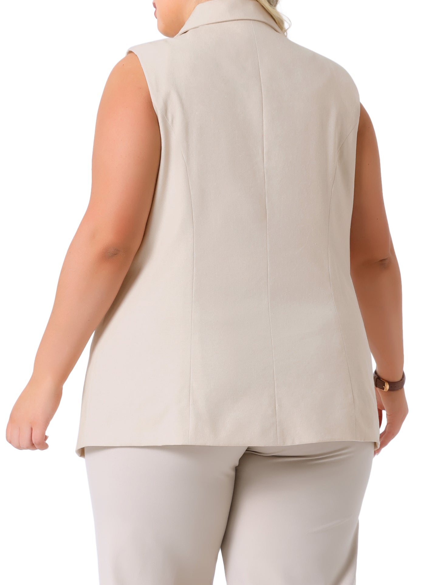 Women's Plus Size Linen Blazer Vest Button Sleeveless Lined Waistcoat Work Jacket Vest Top with Pockets