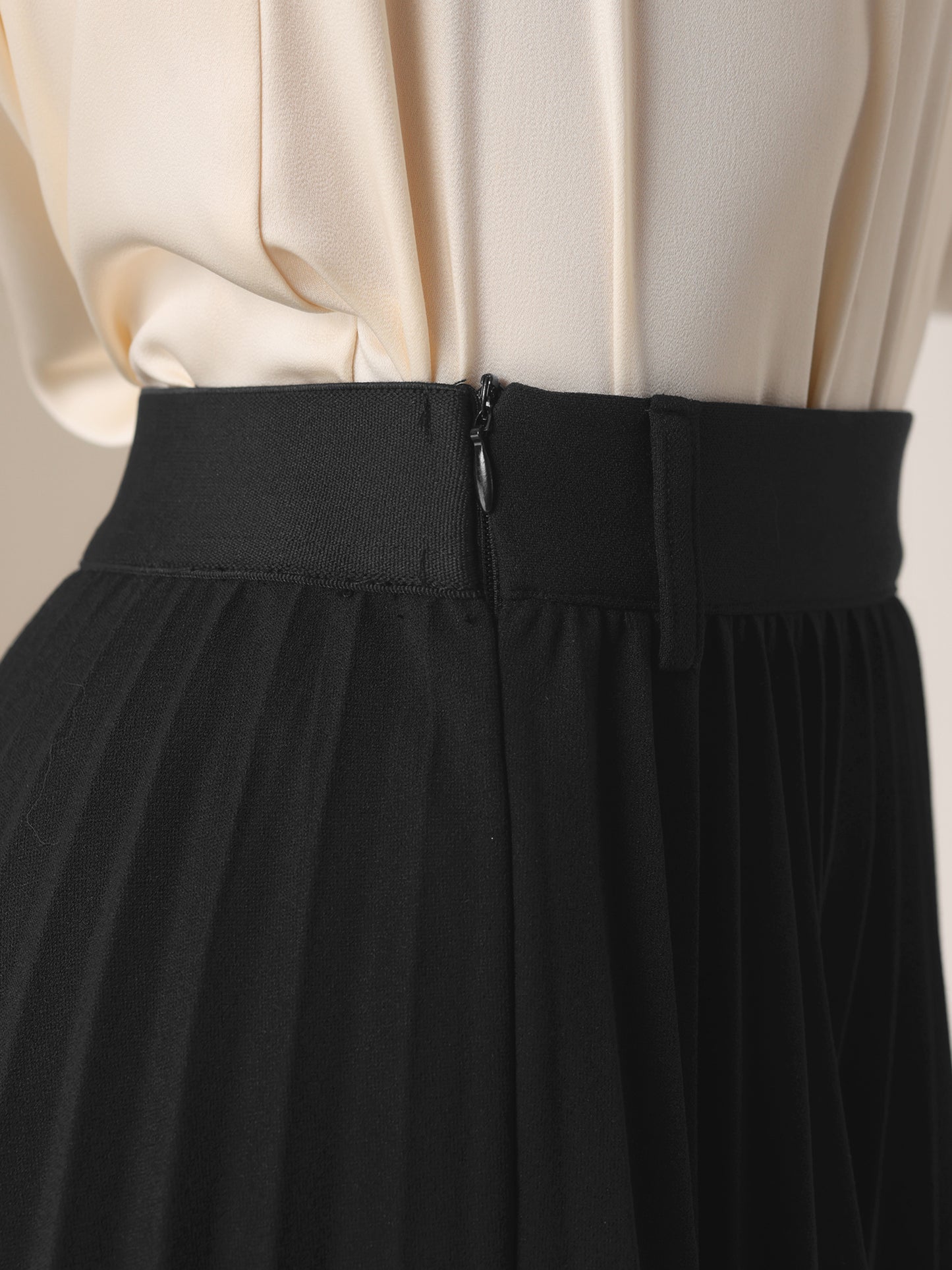 Women's Pleated Elastic High Waist Belt A-Line Midi Skirt