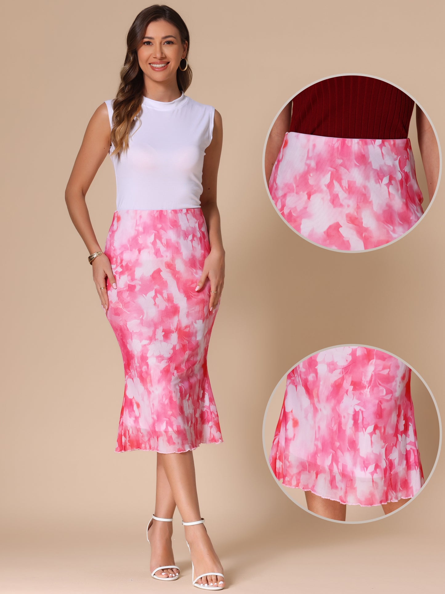 Women's Bohemian Tie Dye Fishtail Bodycon Summer Mesh Midi Skirt