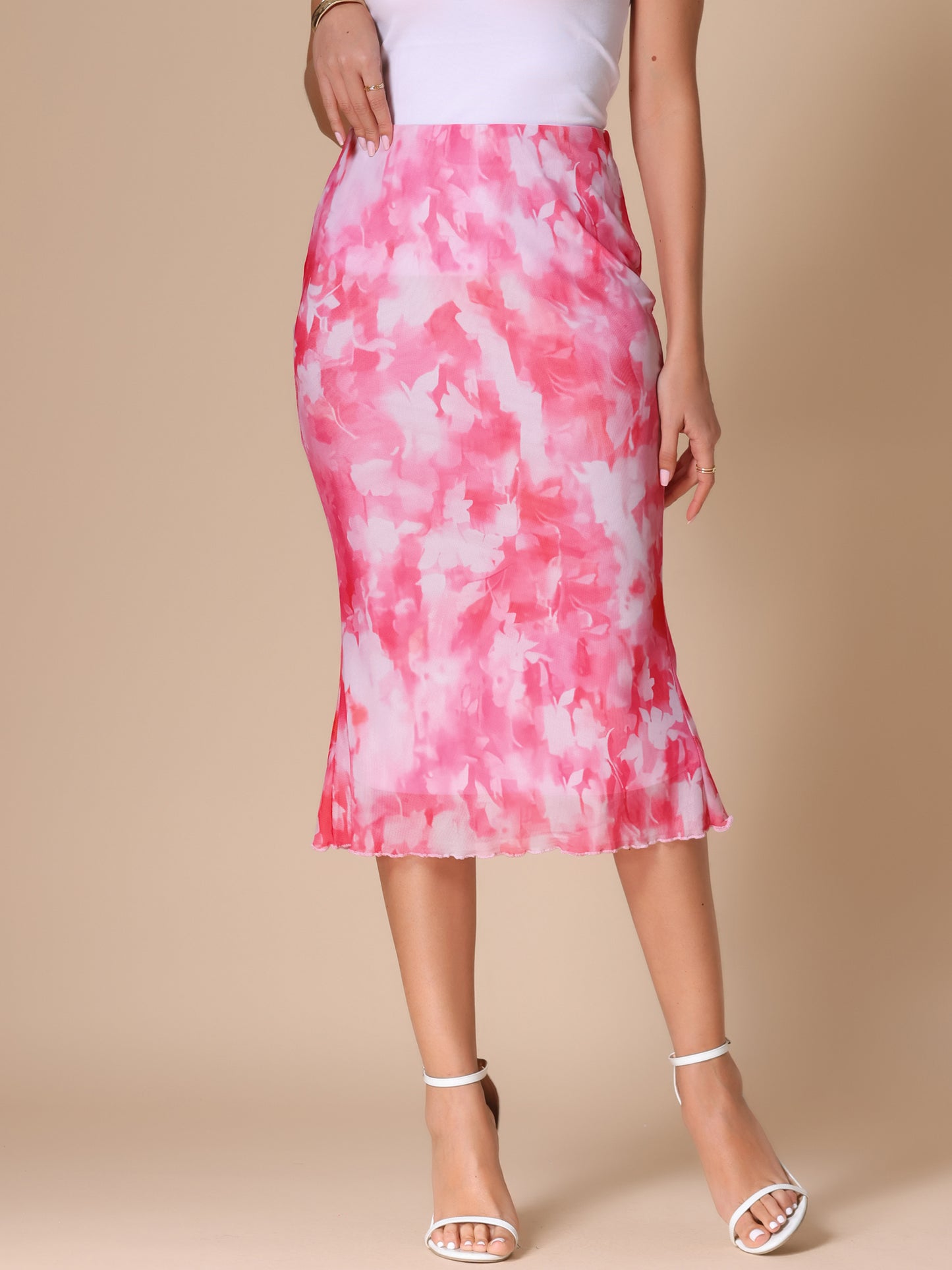 Women's Bohemian Tie Dye Fishtail Bodycon Summer Mesh Midi Skirt