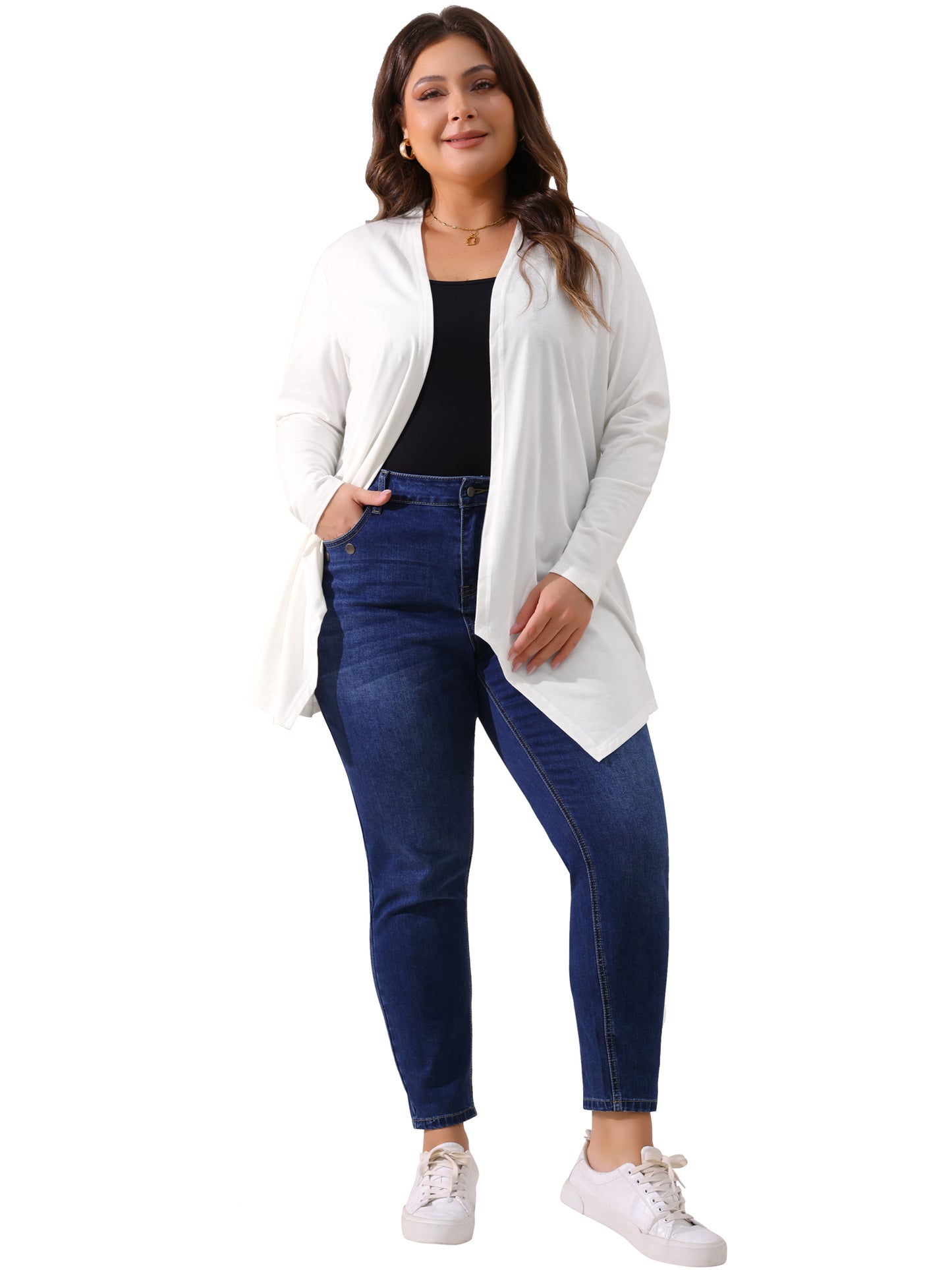 Women Plus Size Cardigan Long Sleeve Open Front Lightweight High Low Hem Draped Cover Ups