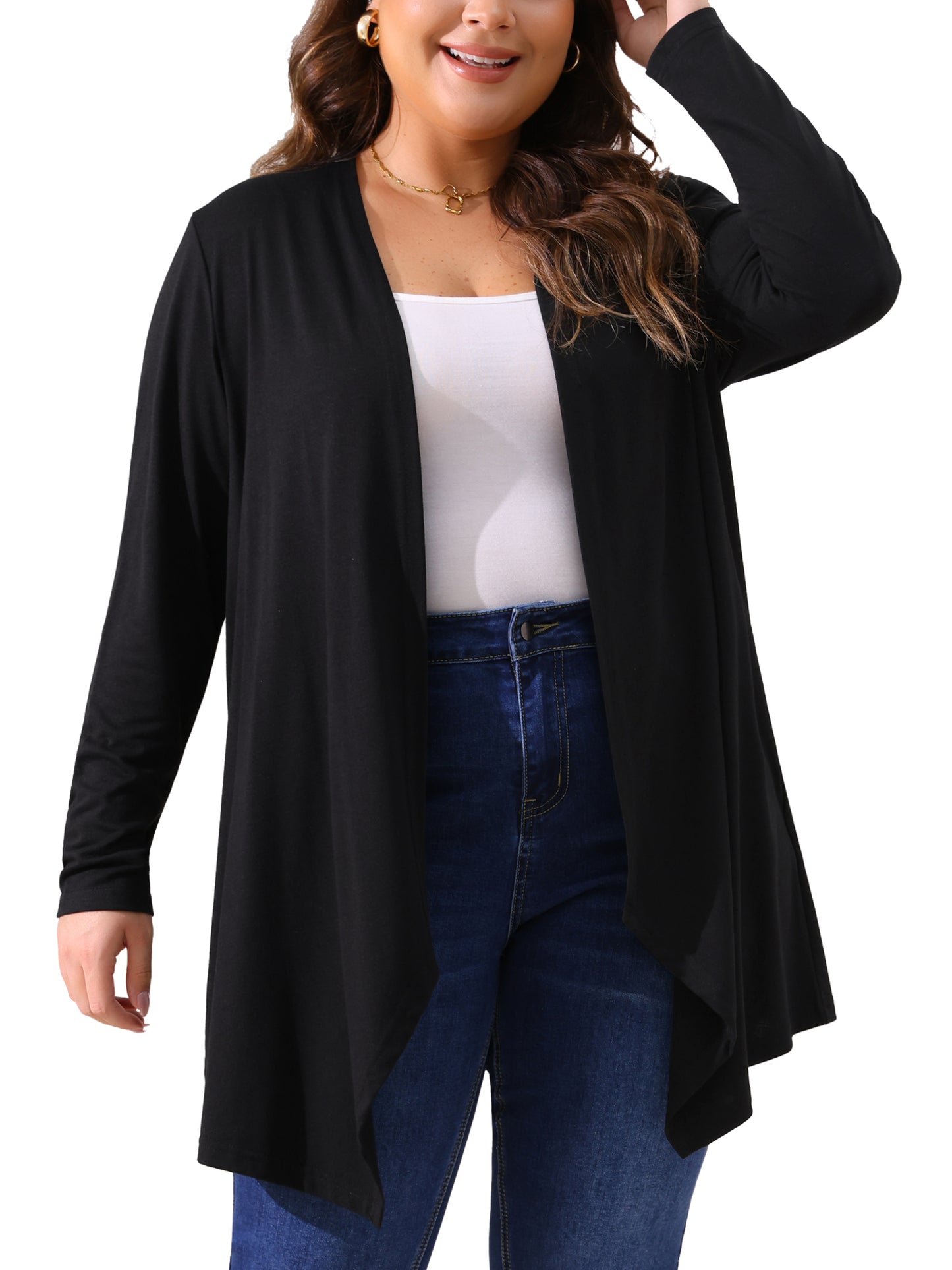 Women Plus Size Cardigan Long Sleeve Open Front Lightweight High Low Hem Draped Cover Ups