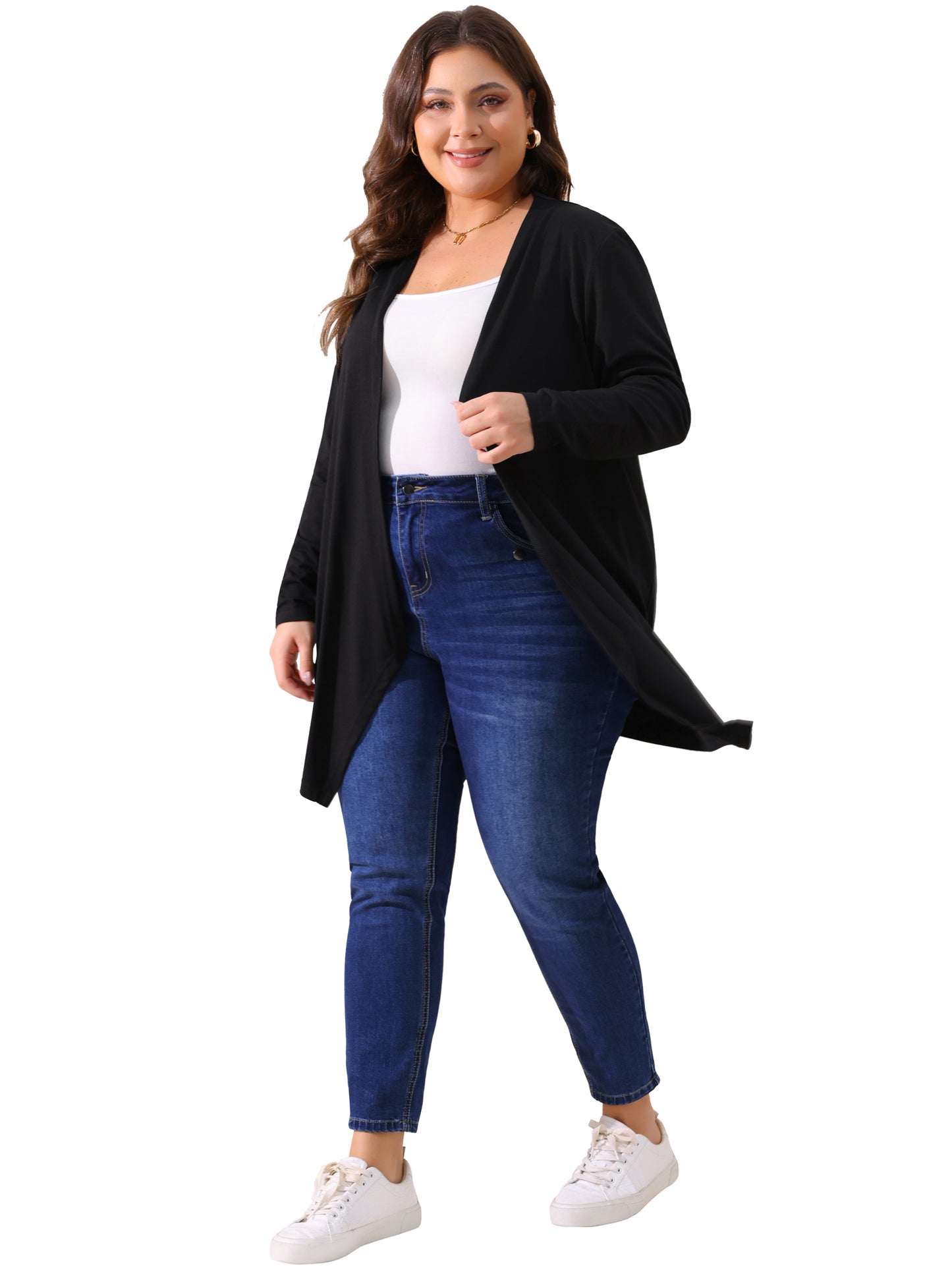 Women Plus Size Cardigan Long Sleeve Open Front Lightweight High Low Hem Draped Cover Ups