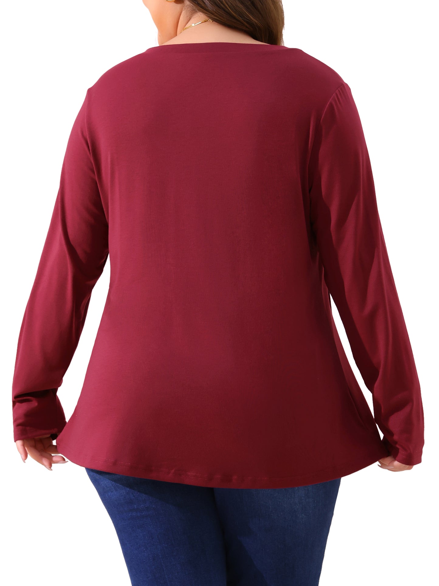 Women Plus Size Tops Casual V Neck Loose Button Side Long Sleeve Basic Swing Tunic