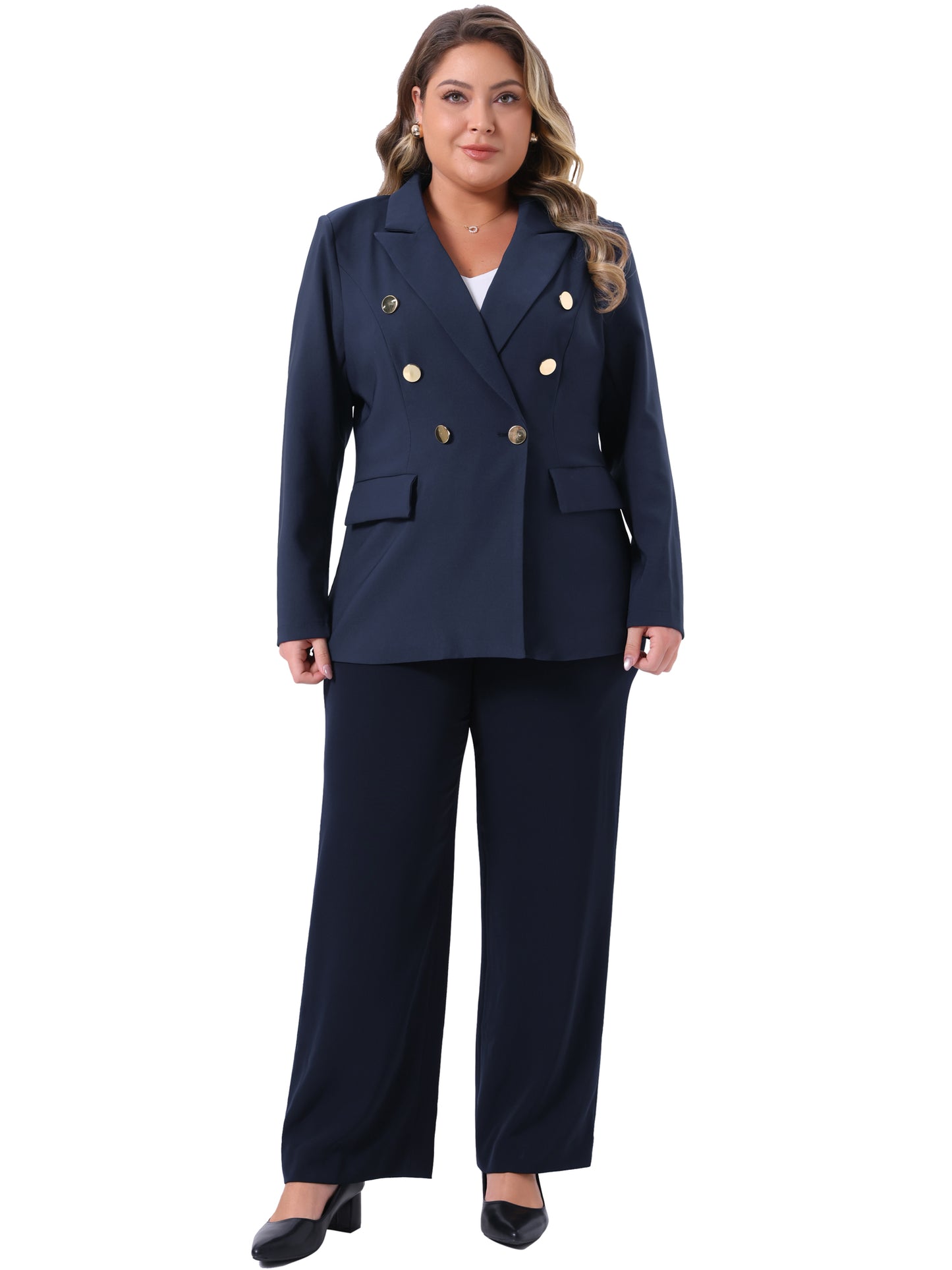 Women Plus Size Blazers Notch Lapel Double Breasted Long Sleeve Office Work Blazer