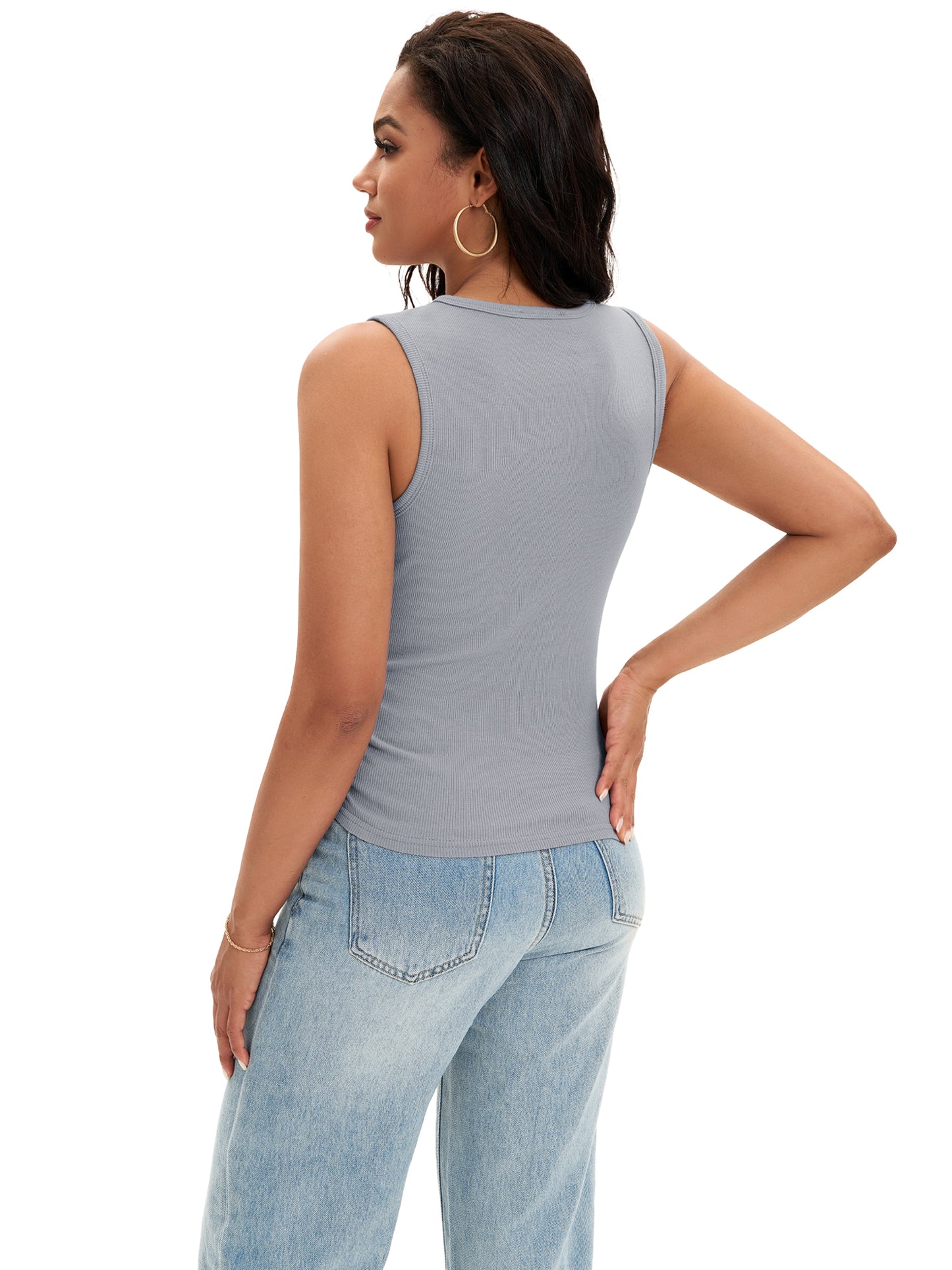 Womens Tank Top Summer Sleeveless Ribbed High Neck Side Ruched Casual Basic Top