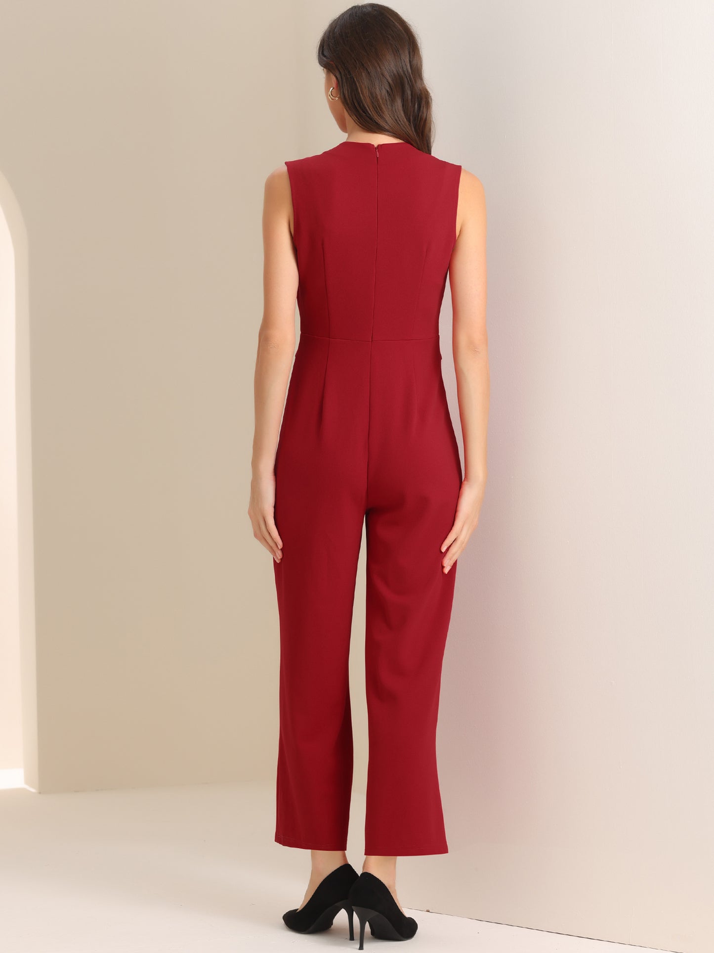 Women's Elegant Jumpsuit V Neck Wrap Front High Waist Wide Leg Long Pants Jumpsuits