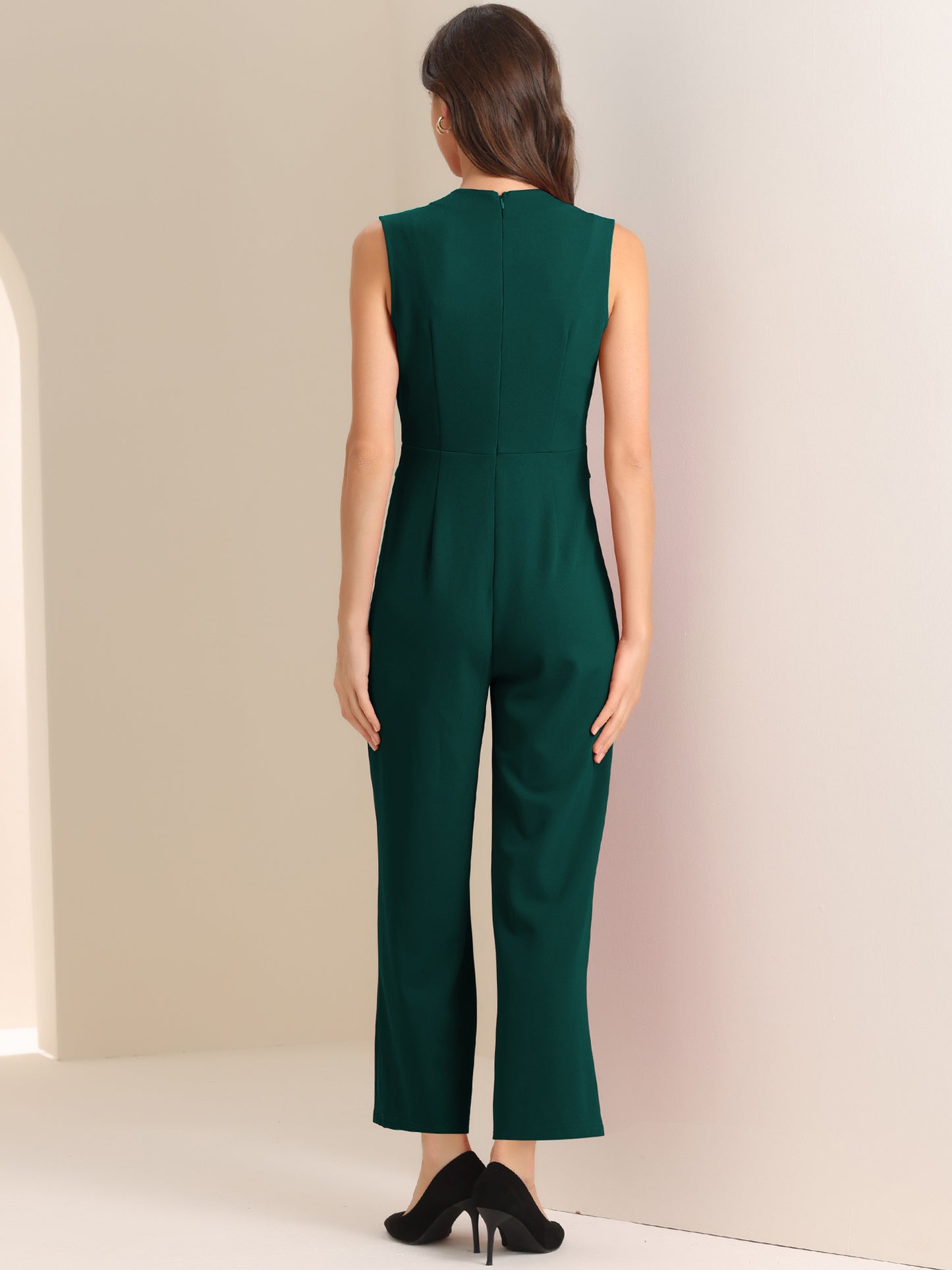 Women's Elegant Jumpsuit V Neck Wrap Front High Waist Wide Leg Long Pants Jumpsuits