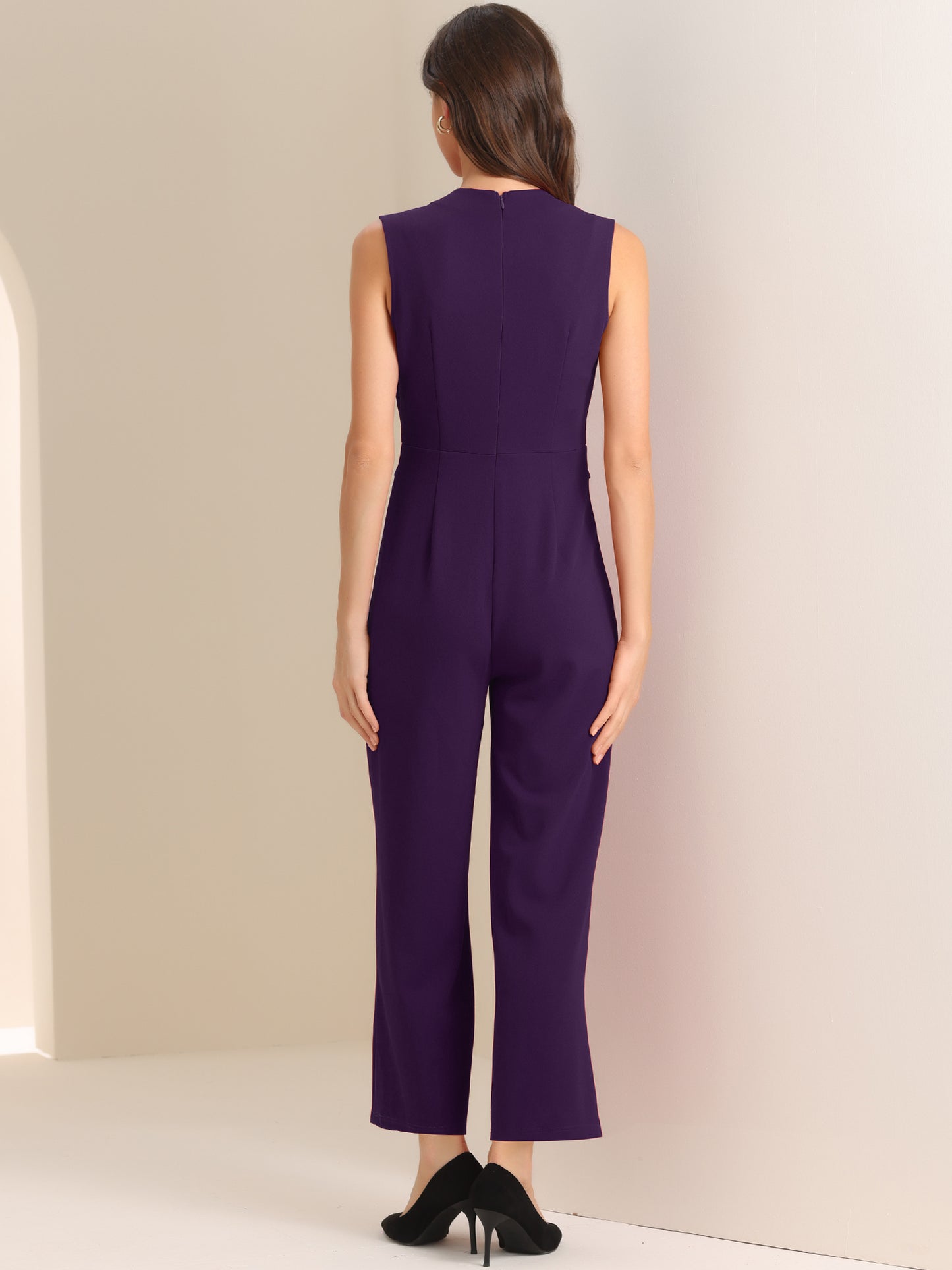 Women's Elegant Jumpsuit V Neck Wrap Front High Waist Wide Leg Long Pants Jumpsuits