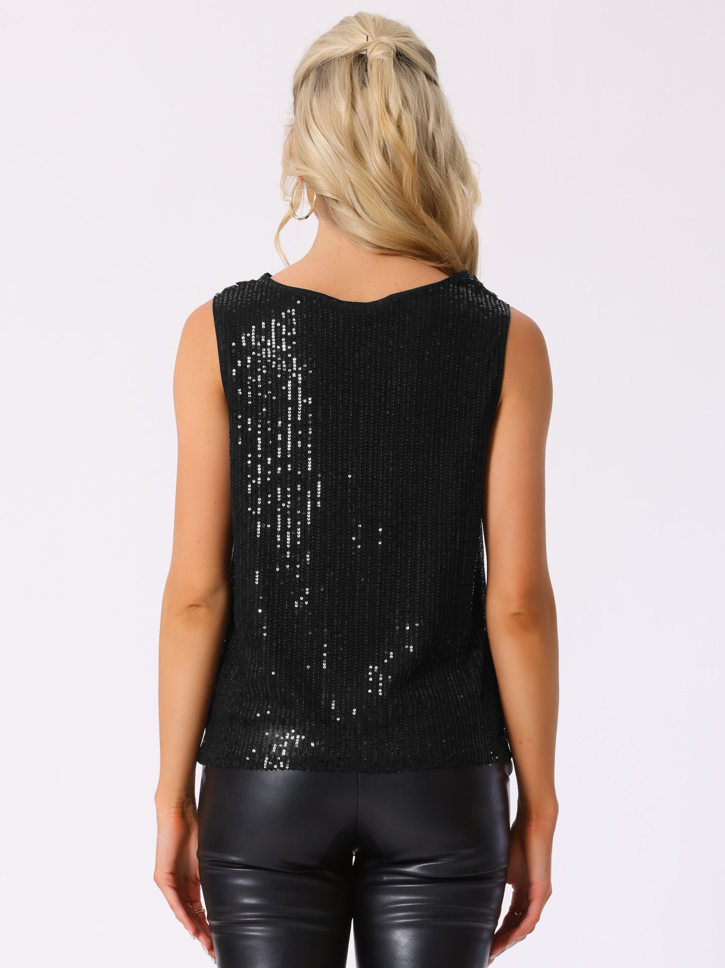 Women's Sequin Sleeveless Cowl Neck Party Shiny Glitter Tank Top