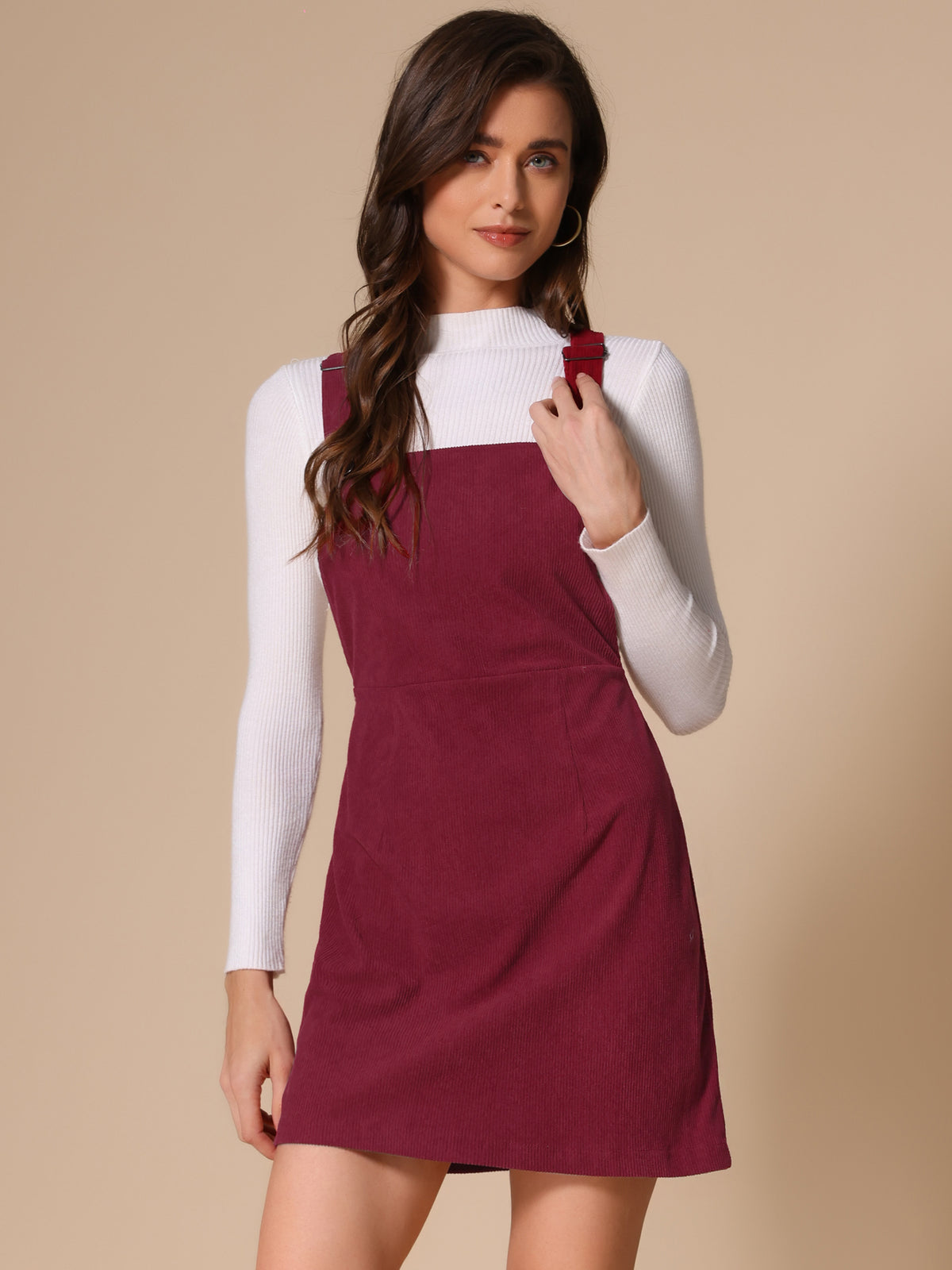 Women's Suspender Skirt Adjustable Strap Pinafore Corduroy Overalls Dress