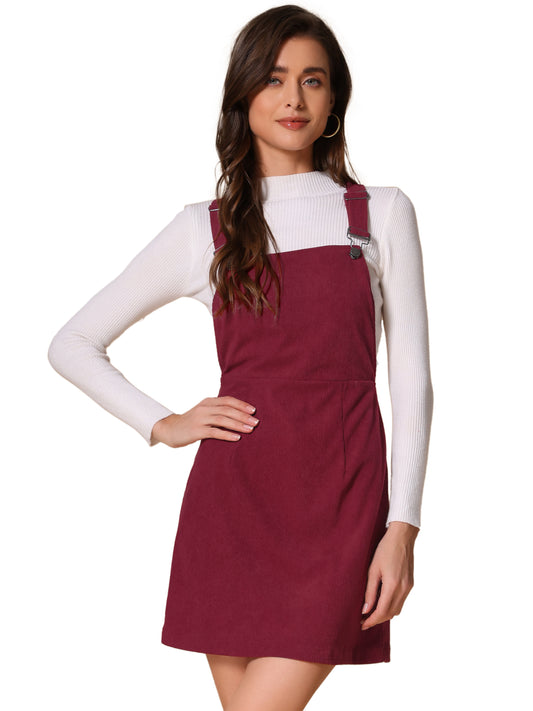 Women's Suspender Skirt Adjustable Strap Pinafore Corduroy Overalls Dress