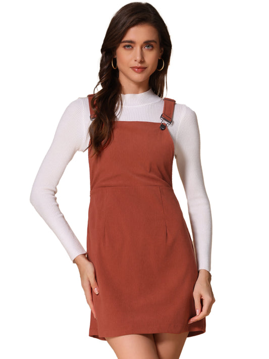 Women's Suspender Skirt Adjustable Strap Pinafore Corduroy Overalls Dress