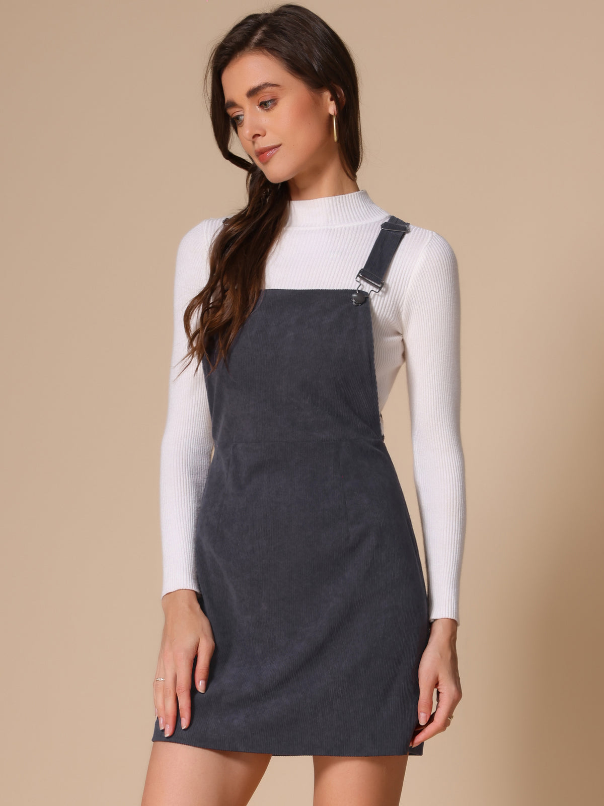 Women's Suspender Skirt Adjustable Strap Pinafore Corduroy Overalls Dress