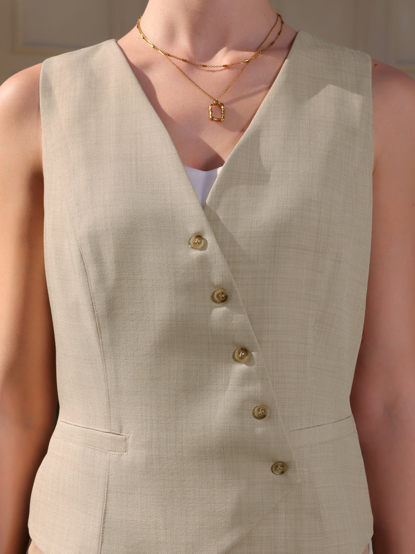 Women's Button Down V Neck Waistcoat Suit Vest