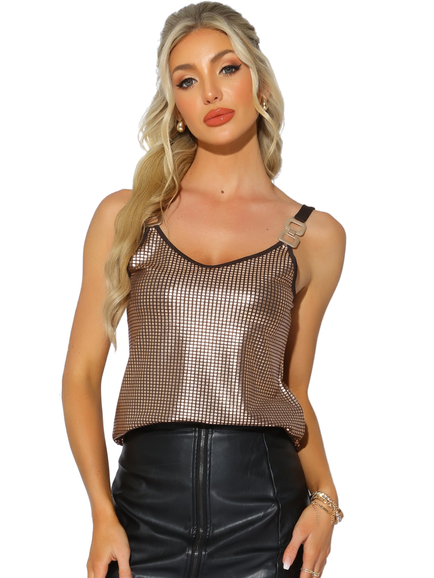 Women's Metallic Shining Camisole Club Party Disco Sparkly Cami Top