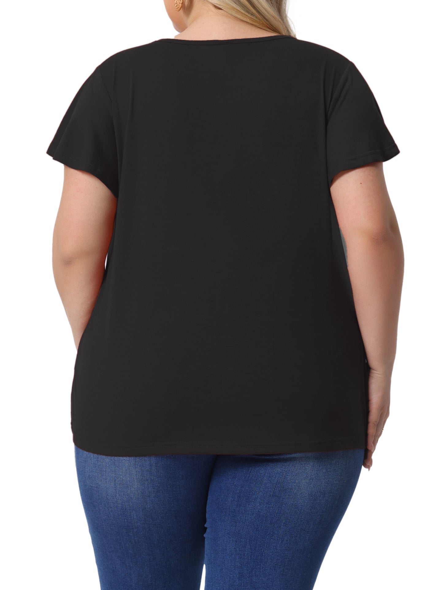 Women's Plus Size V Neck Ruffle Short Sleeve Tops Summer Blouse