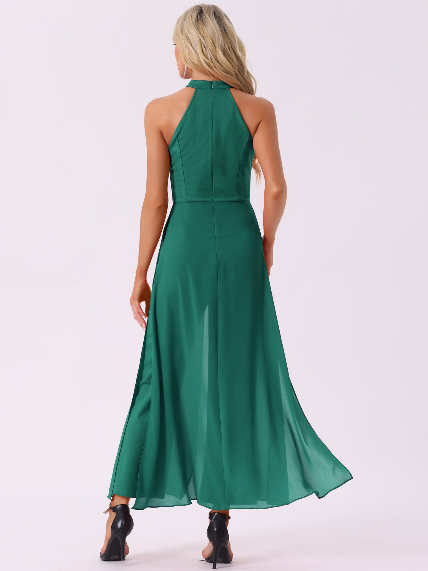 Women's Summer Sleeveless Halter Neck Wedding Chiffon Wide Leg Dressy Elegant Jumpsuit