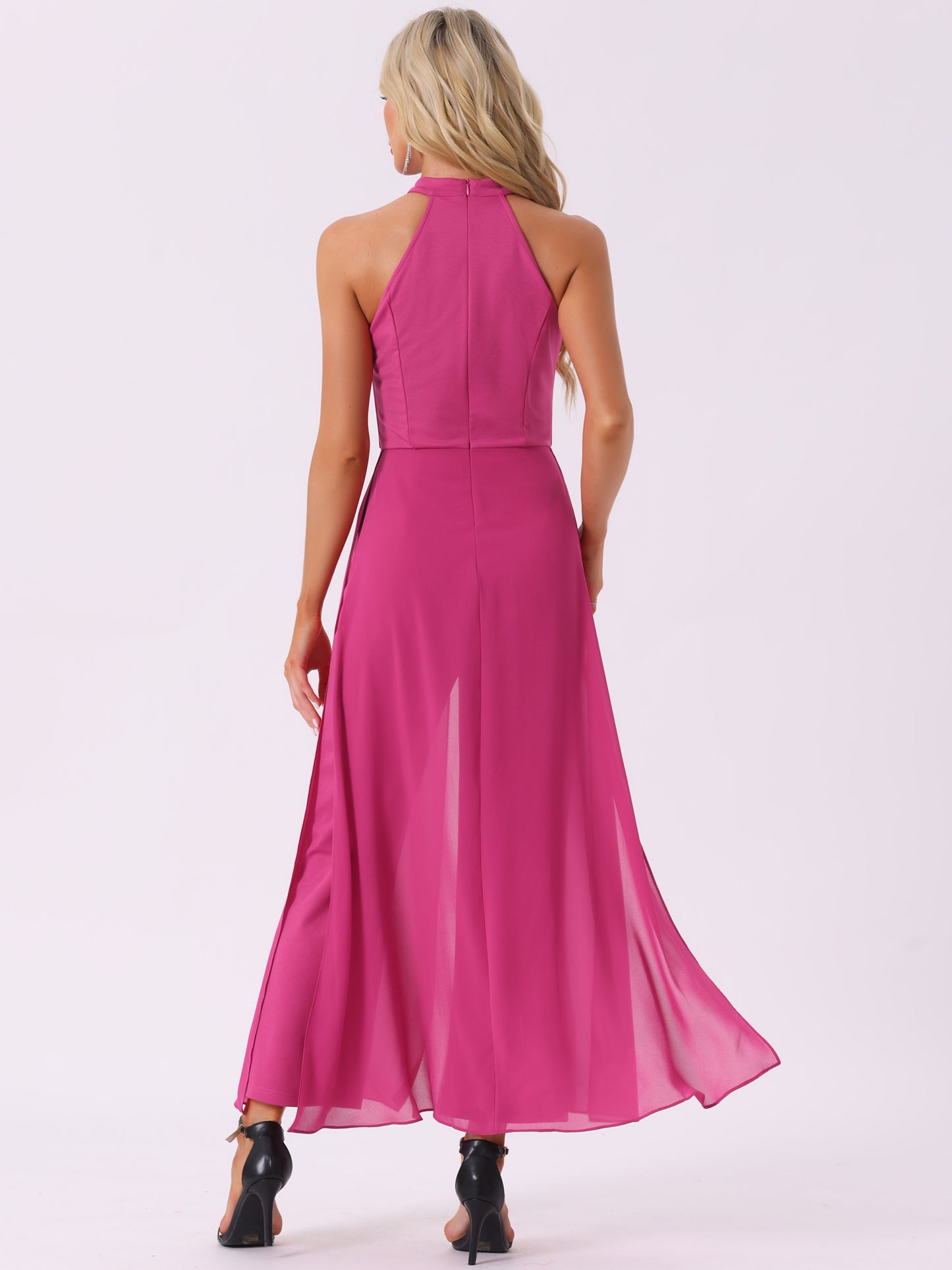 Women's Summer Sleeveless Halter Neck Wedding Chiffon Wide Leg Dressy Elegant Jumpsuit