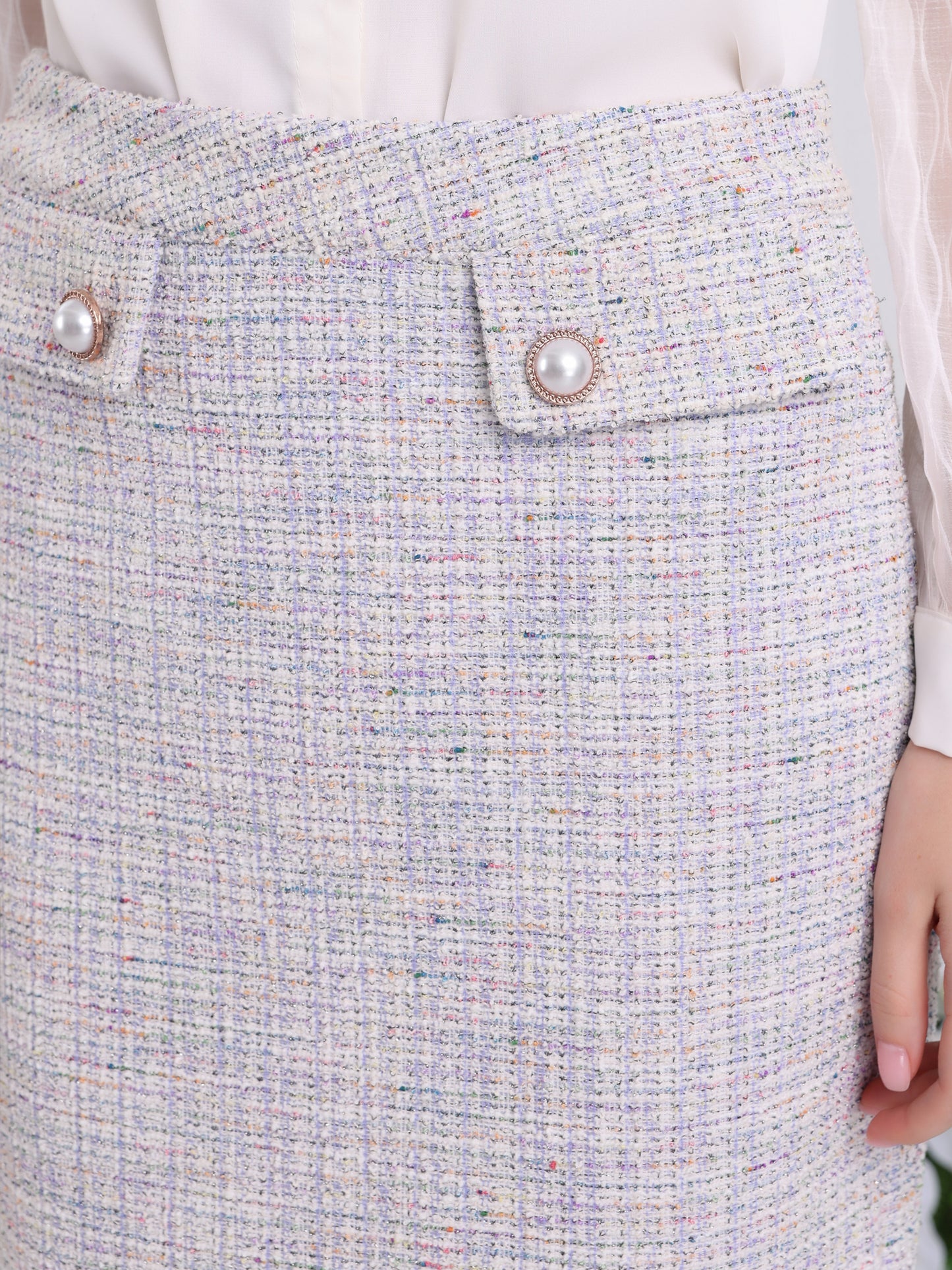 Women's Tweed Knee Length High Waisted Elegant Stretchy Pencil Bodycon Skirt
