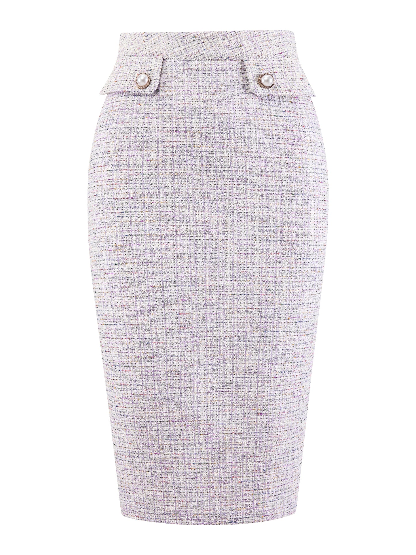 Women's Tweed Knee Length High Waisted Elegant Stretchy Pencil Bodycon Skirt