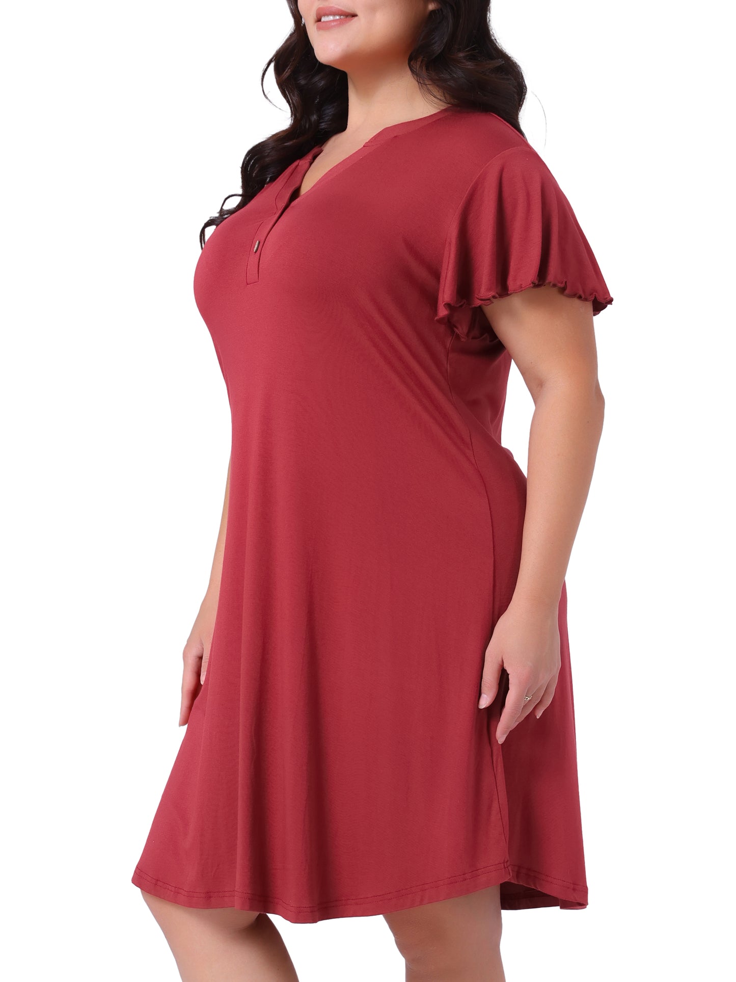 Women Plus Size Pajamas V Neck Nightshirt Ruffle Short Sleeve Loungewear Nightgowns