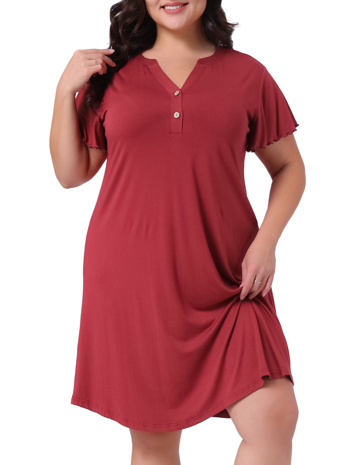 Women Plus Size Pajamas V Neck Nightshirt Ruffle Short Sleeve Loungewear Nightgowns