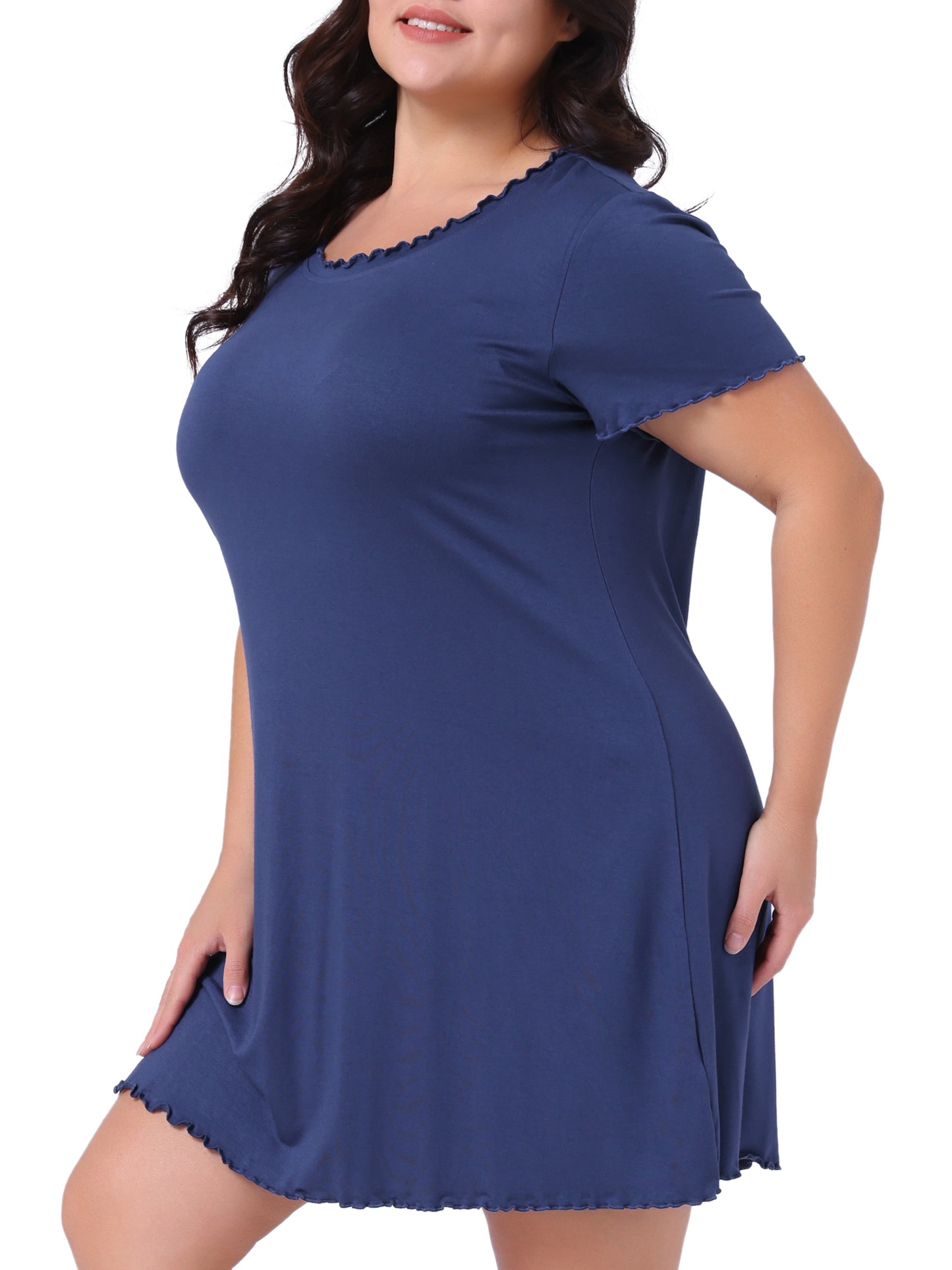 Women Plus Size Nightgowns Short Sleeve Ruffle Sleepwear Casual Sleepshirts Loose Pajama Dress