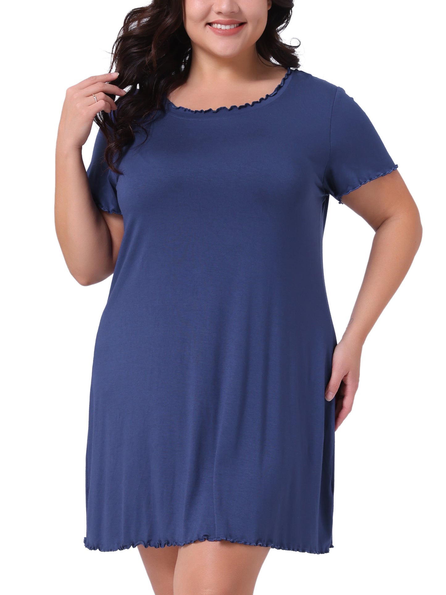 Women Plus Size Nightgowns Short Sleeve Ruffle Sleepwear Casual Sleepshirts Loose Pajama Dress