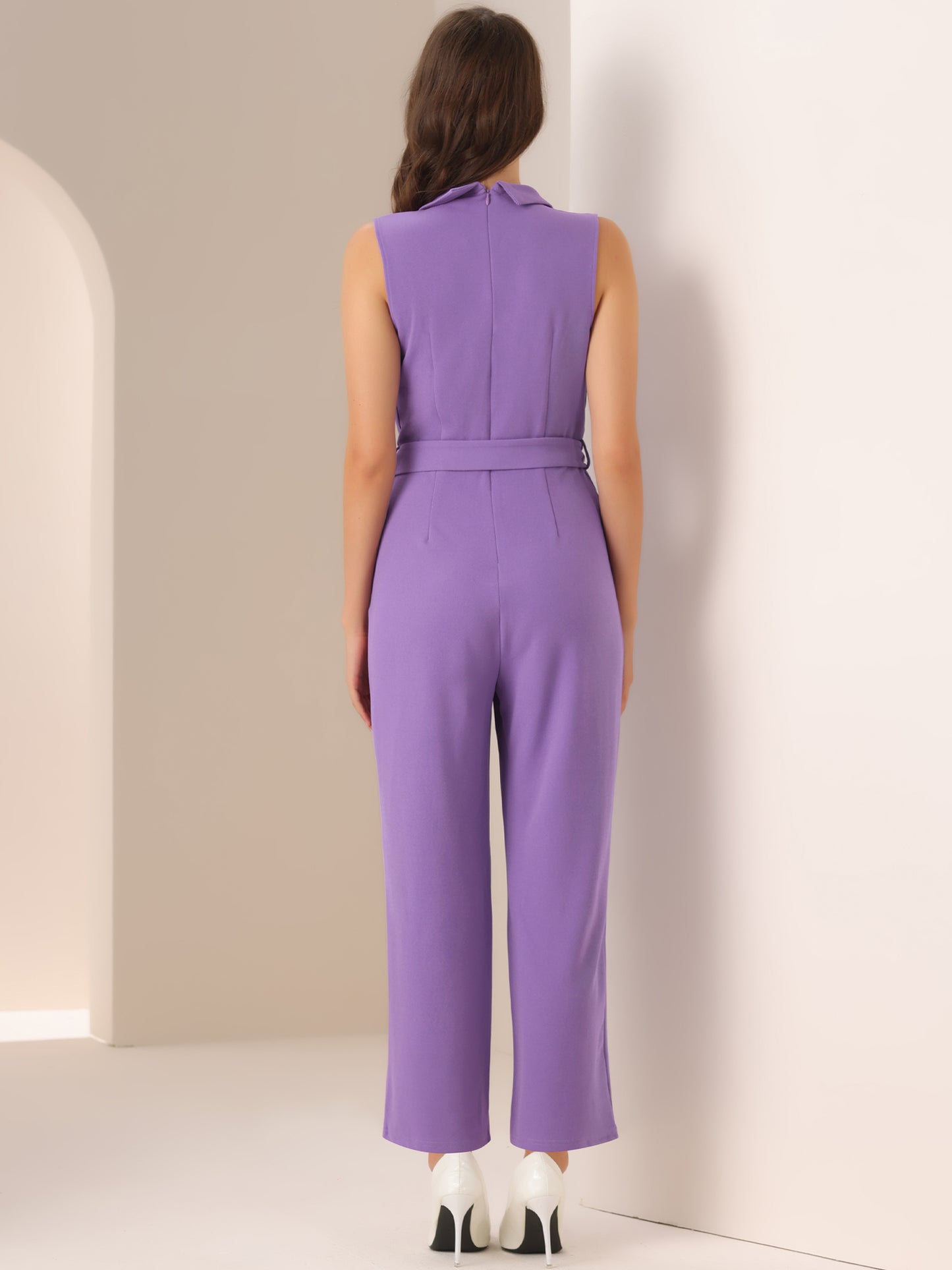 Women's Work Jumpsuit Formal Office Sleeveless Belted Jumpsuits Dressy Romper