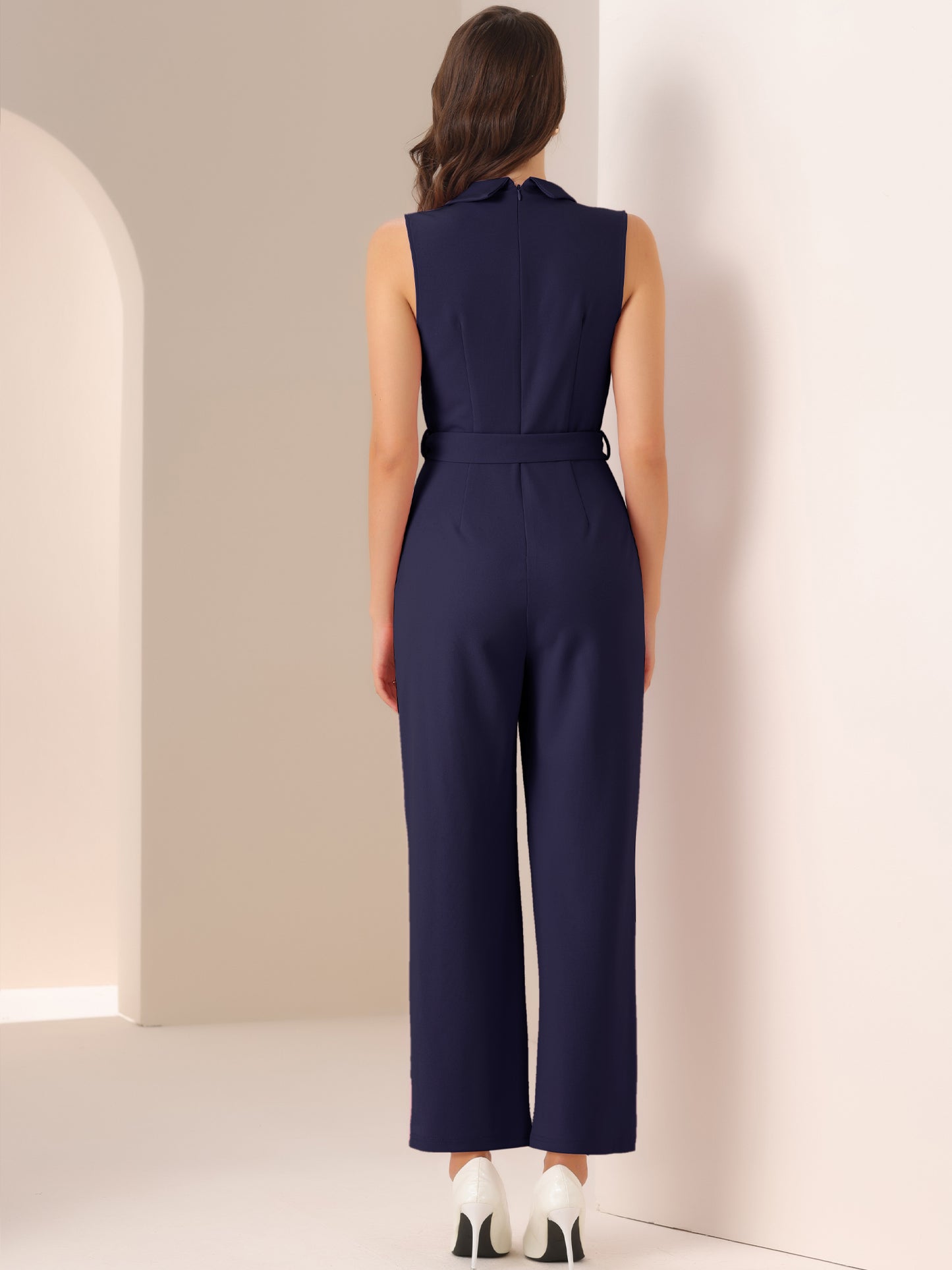 Mono de trabajo para mujer, mono formal de oficina sin mangas con cinturón, mono elegante