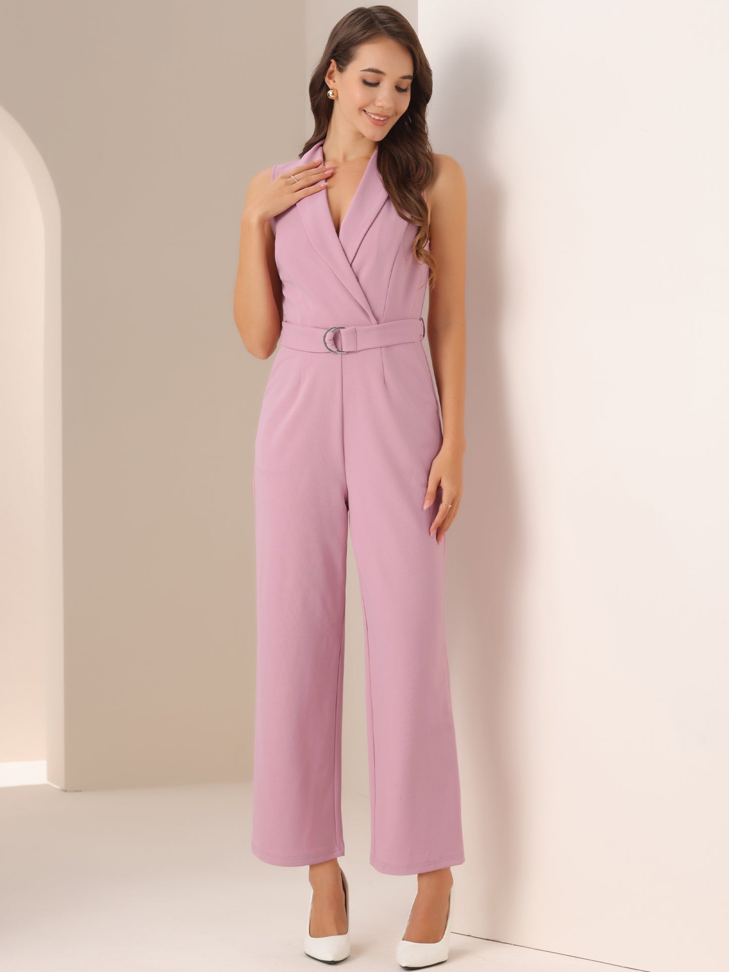 Women's Work Jumpsuit Formal Office Sleeveless Belted Jumpsuits Dressy Romper