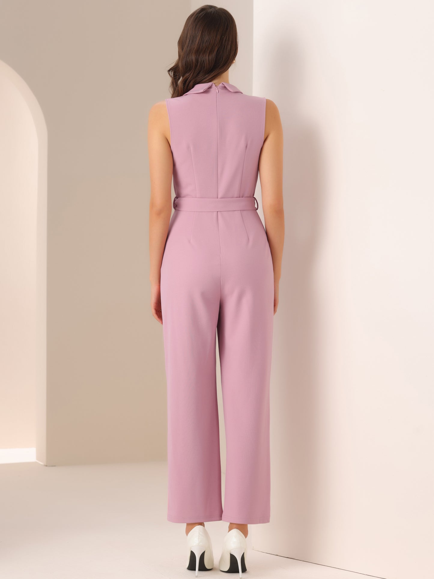 Women's Work Jumpsuit Formal Office Sleeveless Belted Jumpsuits Dressy Romper