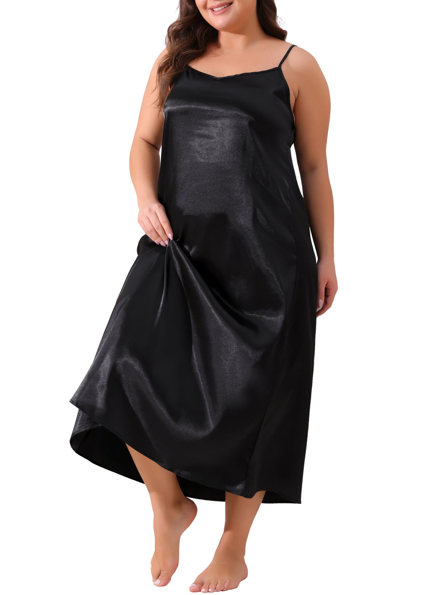 Women Plus Size Nightgown V Neck Satin Pajamas Sleeveless Cami Slip Dress Sleepwear