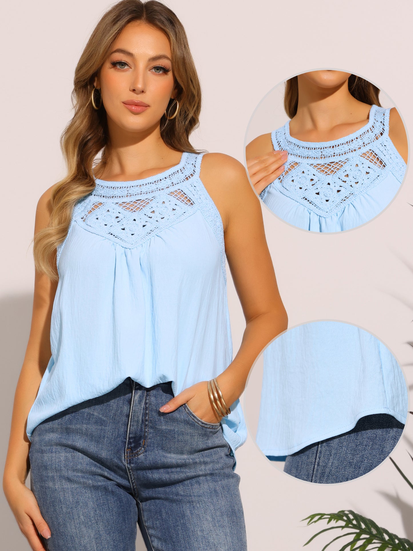 Women Summer Tank Top Halter Sleeveless Blouses Lace Crochet Boho Cute Tops